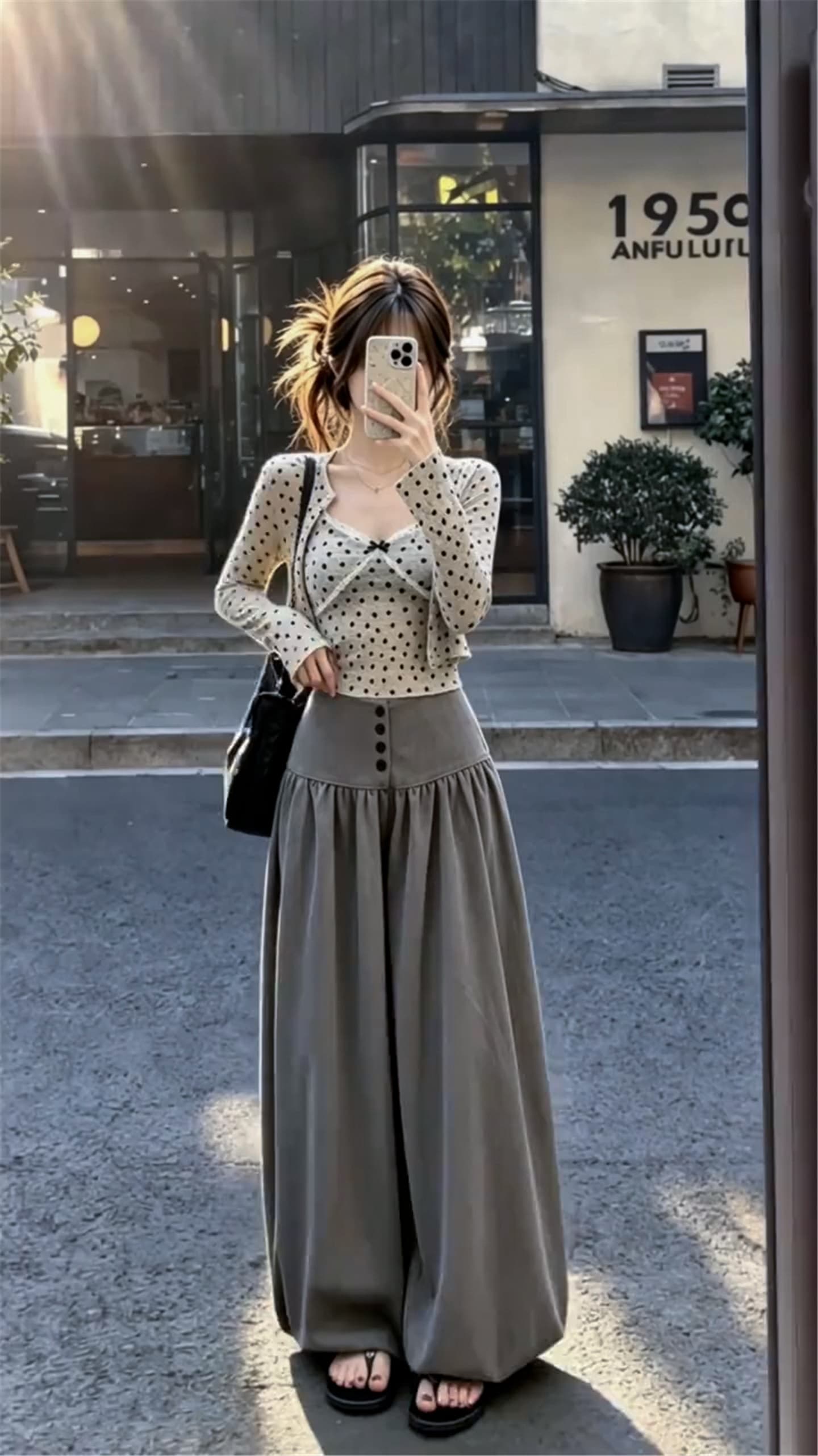 한 부서 자이언트 잘 생긴 ootd 착용 가져 가라. 전체 집합 레이스 조각 슬립 오픈 가디건 와이드 레그 팬츠 어린이 여름 세 조각 세트 이미지 3