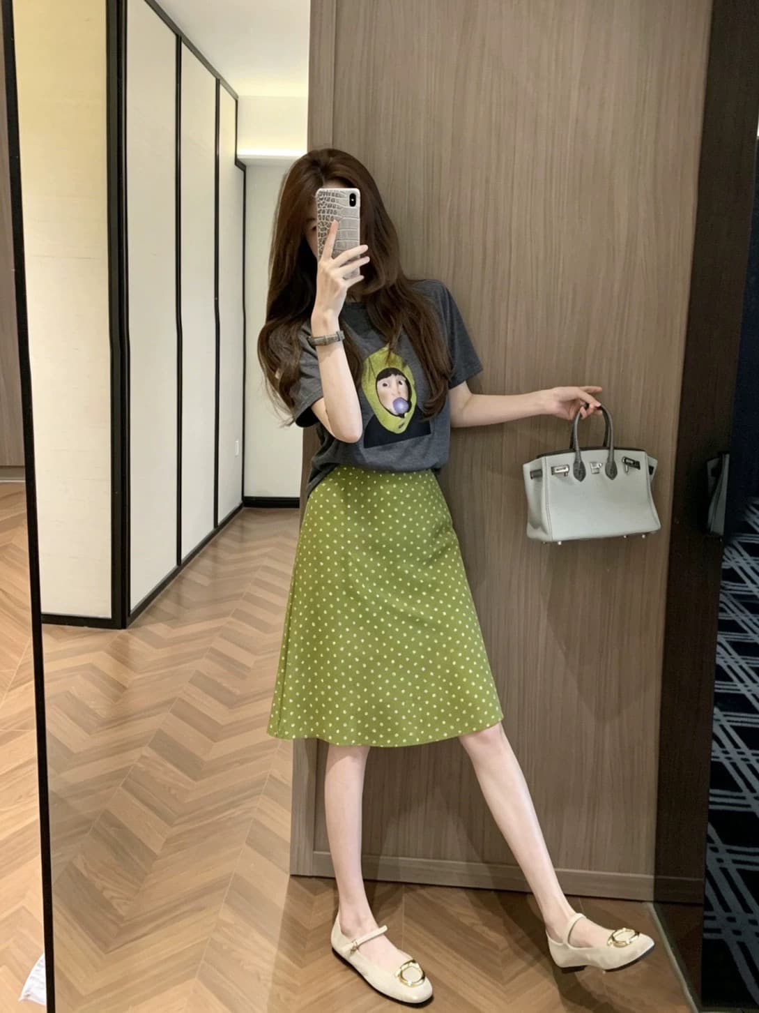 한 부서 작은 청신 파란색 프린트 반신 스커트 여성 여름 작은 대중 디자인 센스 하이웨이스트 연령 감소 다용도 한 마디 치마 상세 이미지 5