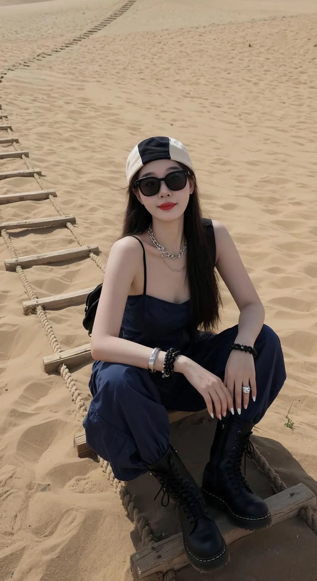 2026 레트로 진한 파란색 뒤집다 접기 워크웨어 몸매 가꾸기 튜브탑 기타 주머니 워크웨어 팬츠 핫걸 두 조각 여성 세트 상세 이미지 8