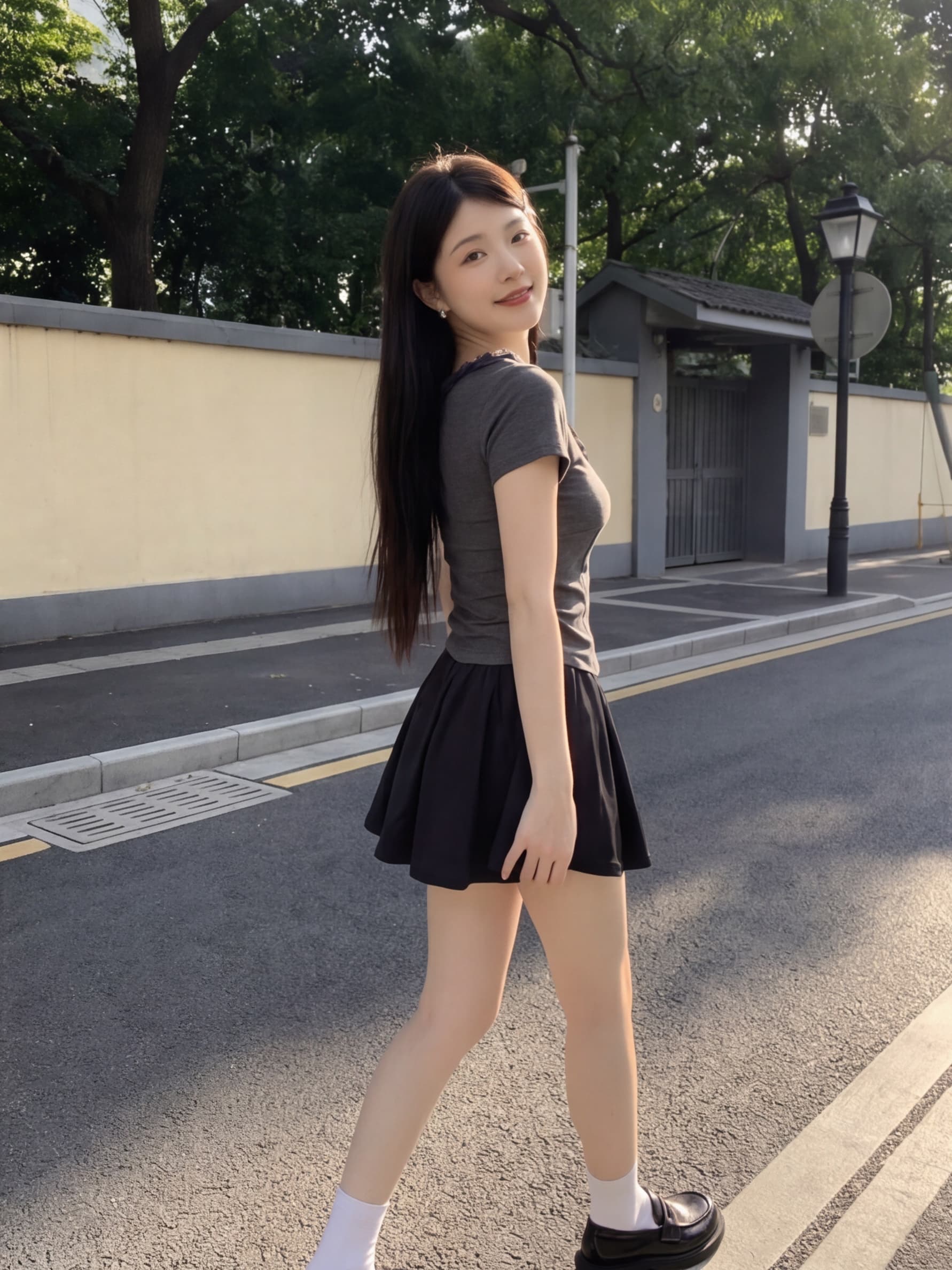 레이스 V넥 몸매 가꾸기 반팔 긍정적 인 어깨 한 부서 티셔츠 반신 치마바지 투피스 슈트 상세 이미지 4