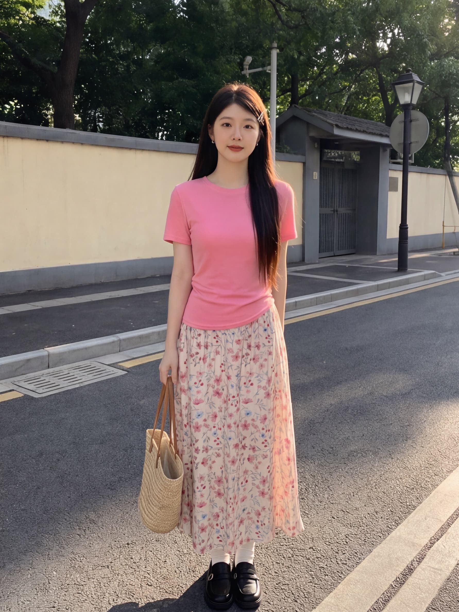 티셔츠 꽃무늬 플리츠 반신 스커트 달콤함 초여름 고유 한 아름다운 작은 세트 여성 상세 이미지 5