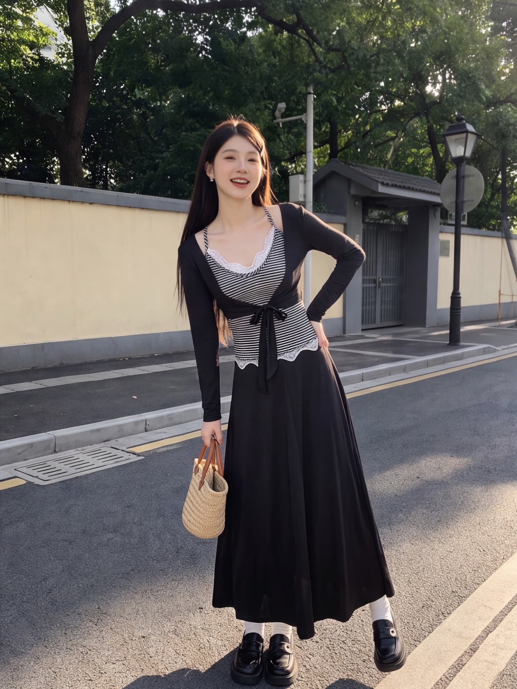 한 부서 품격 V넥 레이스 조각 스트라이프 슬립 긴팔 오픈 가디건 여성 여름 새로운 한 마디 하프