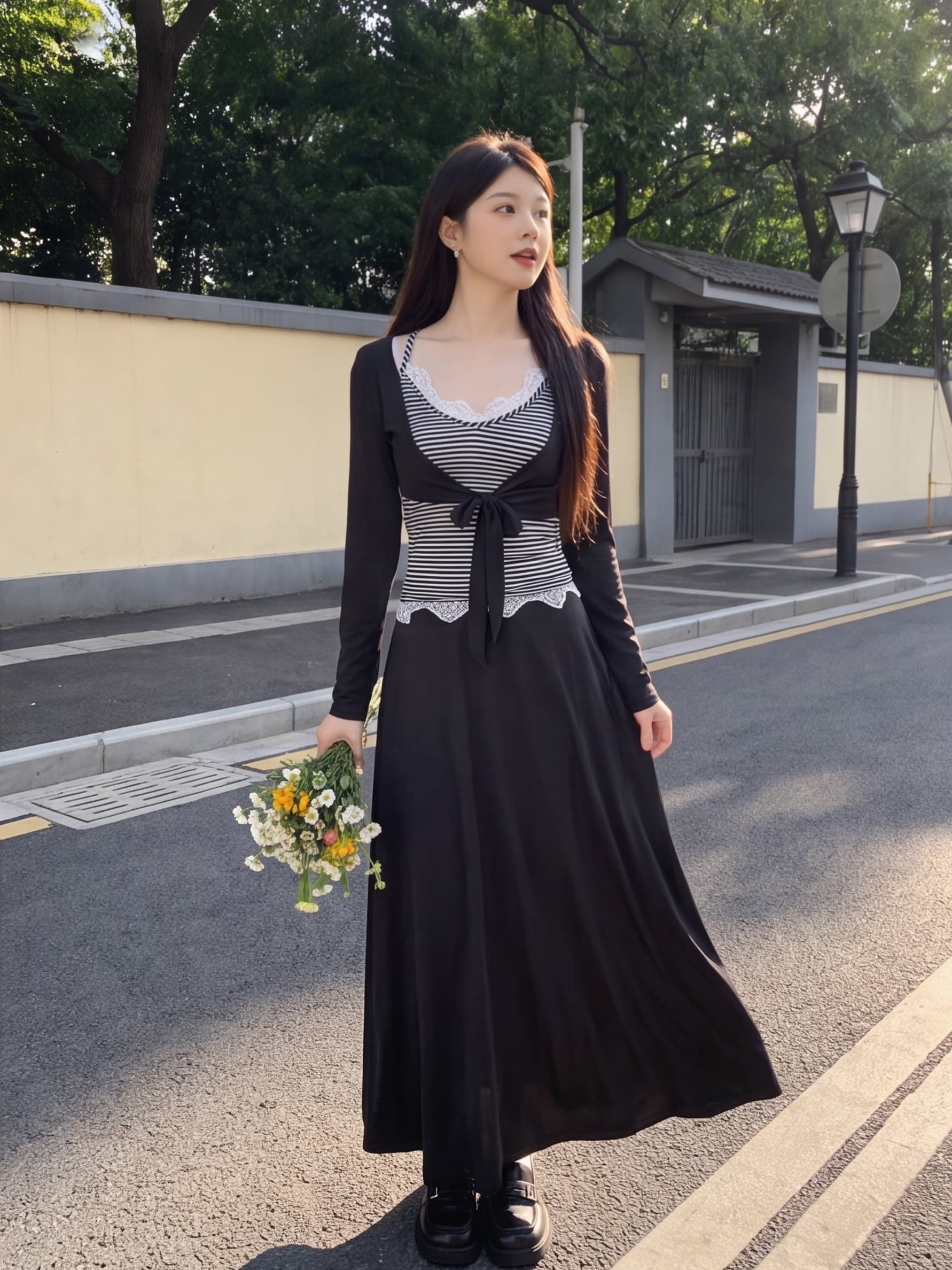 한 부서 품격 V넥 레이스 조각 스트라이프 슬립 긴팔 오픈 가디건 여성 여름 새로운 한 마디 하프 이미지 2