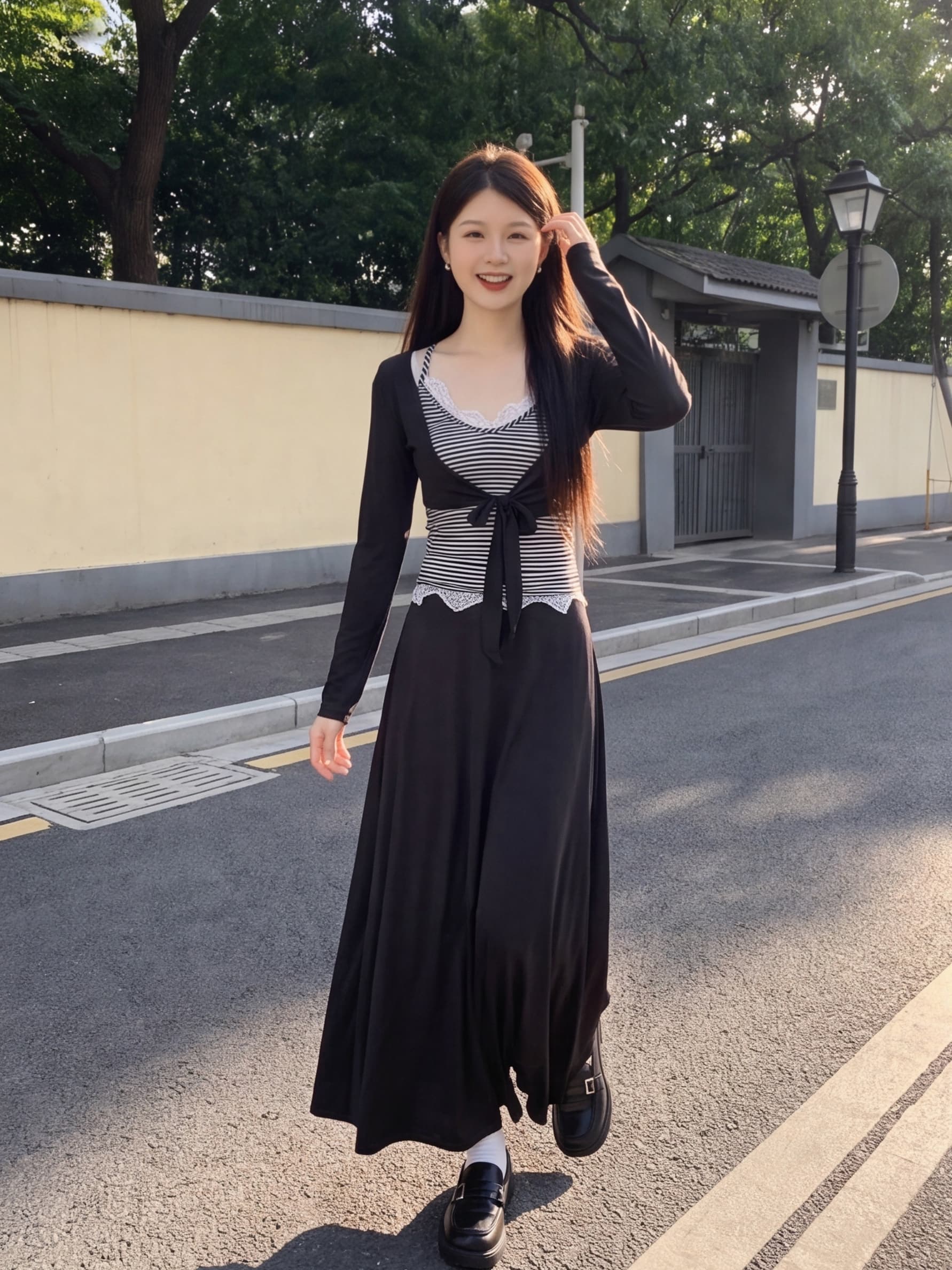 한 부서 품격 V넥 레이스 조각 스트라이프 슬립 긴팔 오픈 가디건 여성 여름 새로운 한 마디 하프 상세 이미지 3