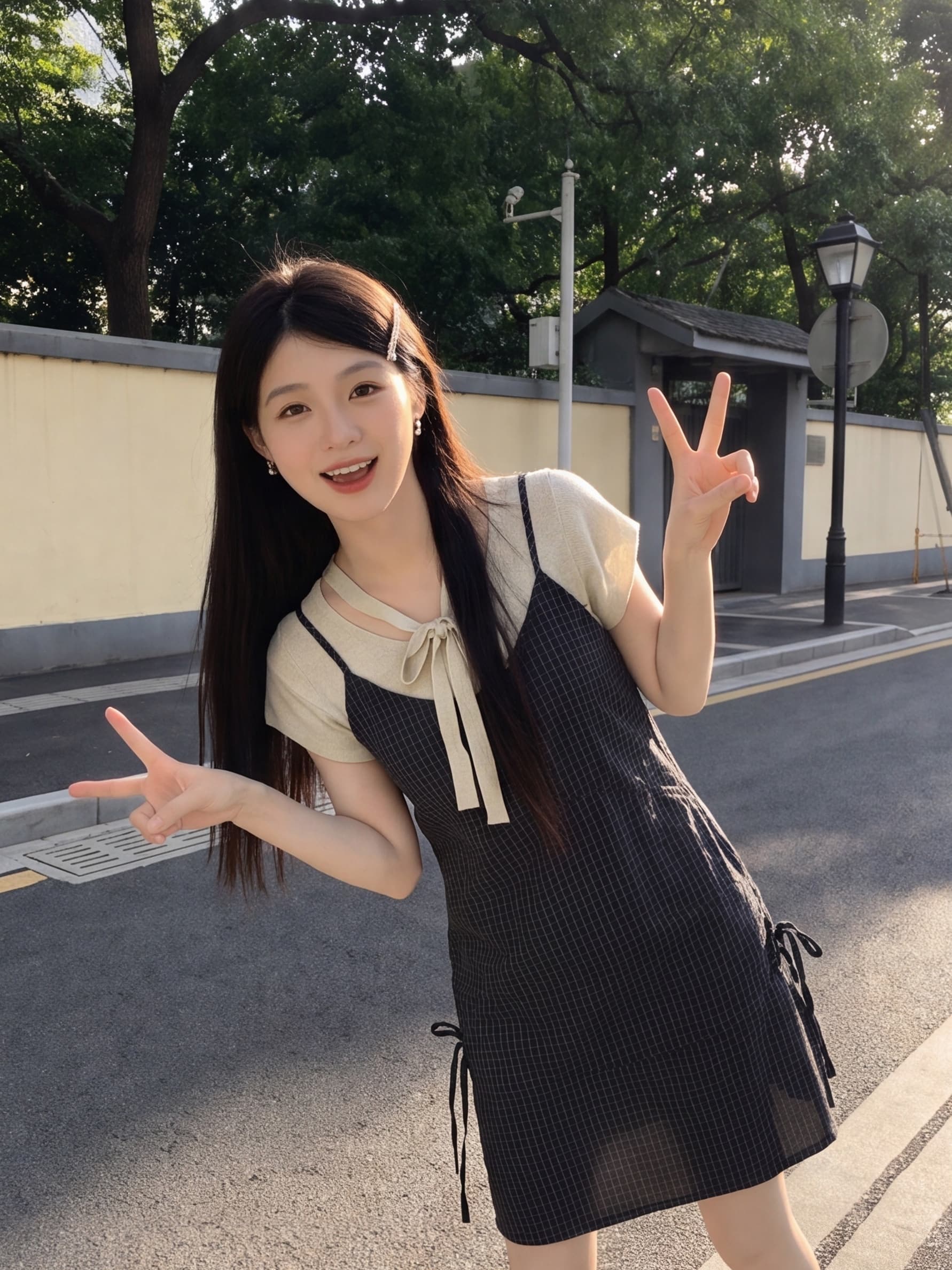 한 부서 느긋한 바람 니트 스택 가져 가라. 체크무늬 캐미솔 드레스 여름 새로운 작은 키