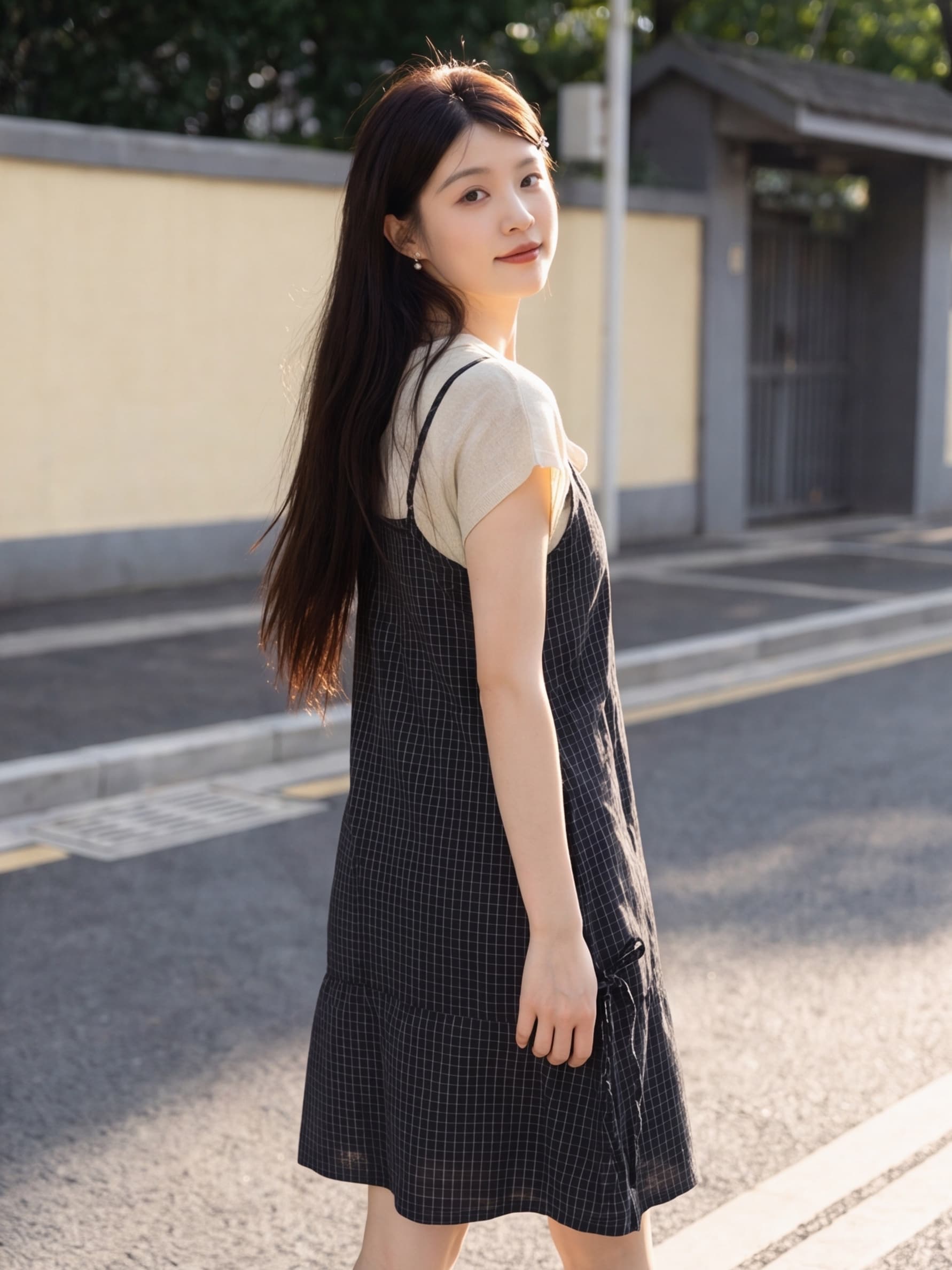 한 부서 느긋한 바람 니트 스택 가져 가라. 체크무늬 캐미솔 드레스 여름 새로운 작은 키 이미지 4