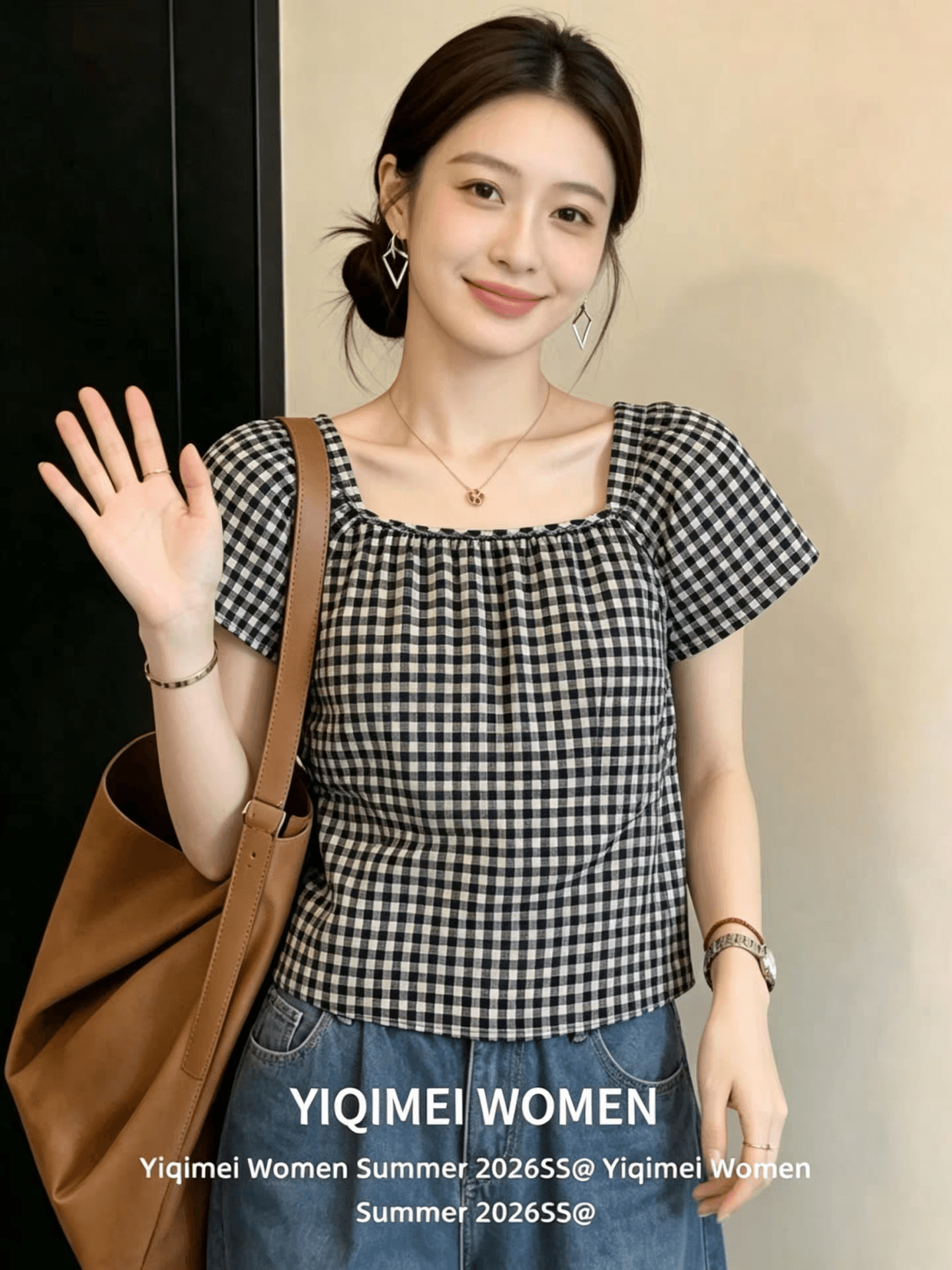 체크무늬 광장 칼라 반팔 셔츠 여자 여름 맨위 셔츠 상세 이미지 2