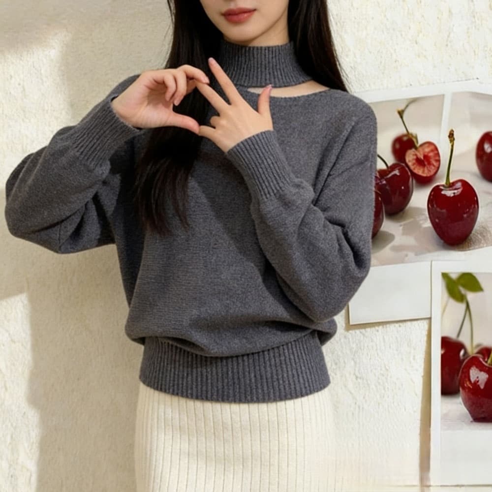 프랑스식 부드러운 바람 행침 목 오프숄더 긴팔 니트 스웨터 여성 봄 가을 슈퍼 잘 생긴 고급 센스 풀오버 새로운 상세 이미지 4