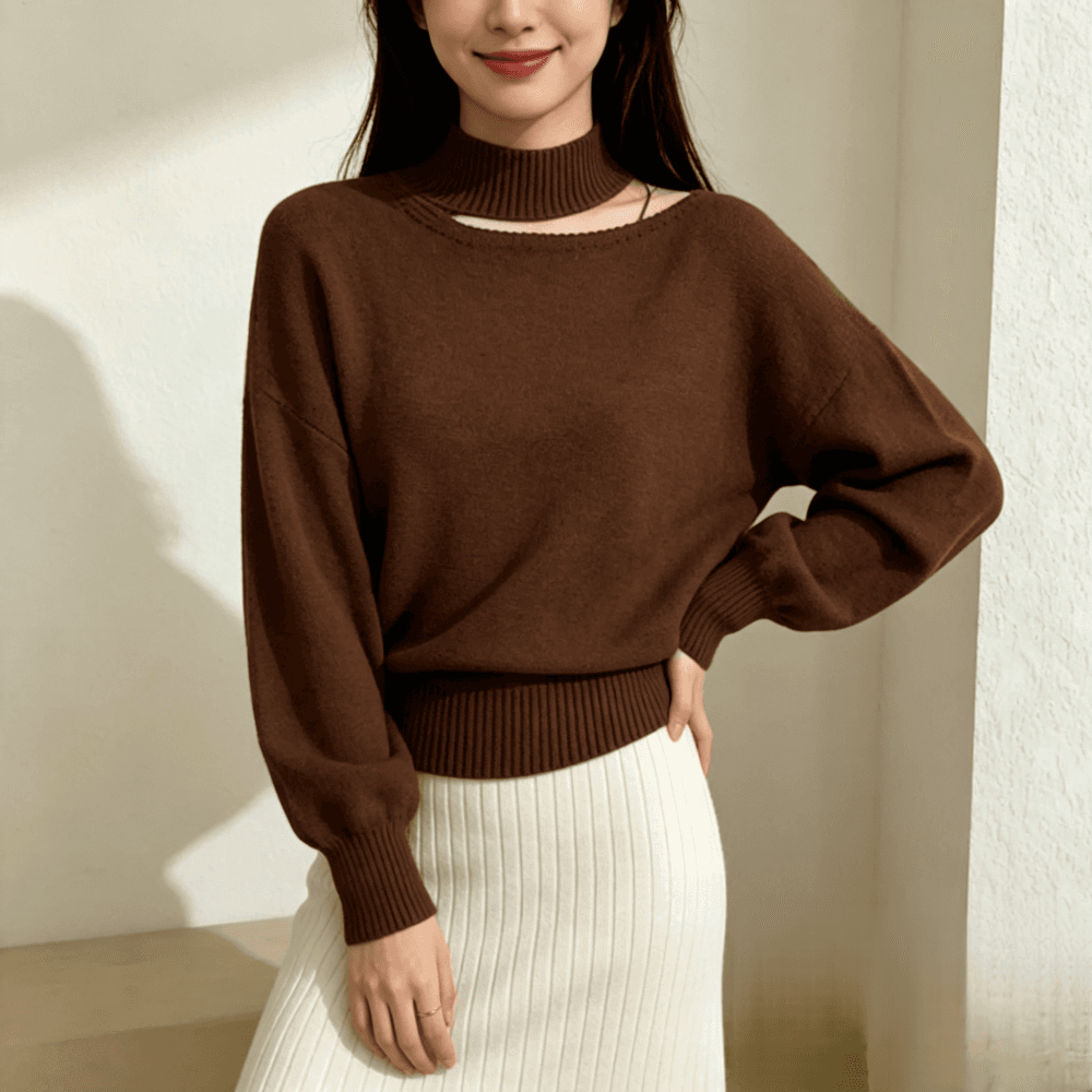 프랑스식 부드러운 바람 행침 목 오프숄더 긴팔 니트 스웨터 여성 봄 가을 슈퍼 잘 생긴 고급 센스 풀오버 새로운 상세 이미지 9