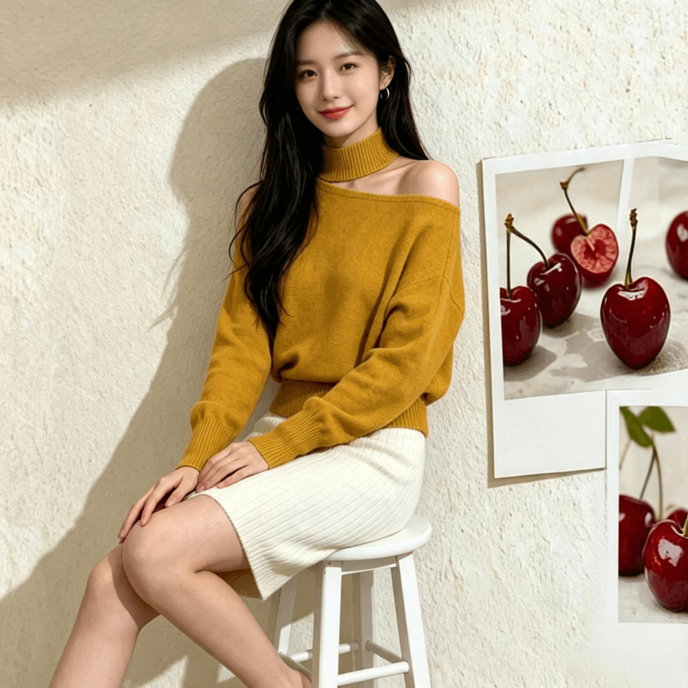 프랑스식 부드러운 바람 행침 목 오프숄더 긴팔 니트 스웨터 여성 봄 가을 슈퍼 잘 생긴 고급 센스 풀오버 새로운 상세 이미지 12