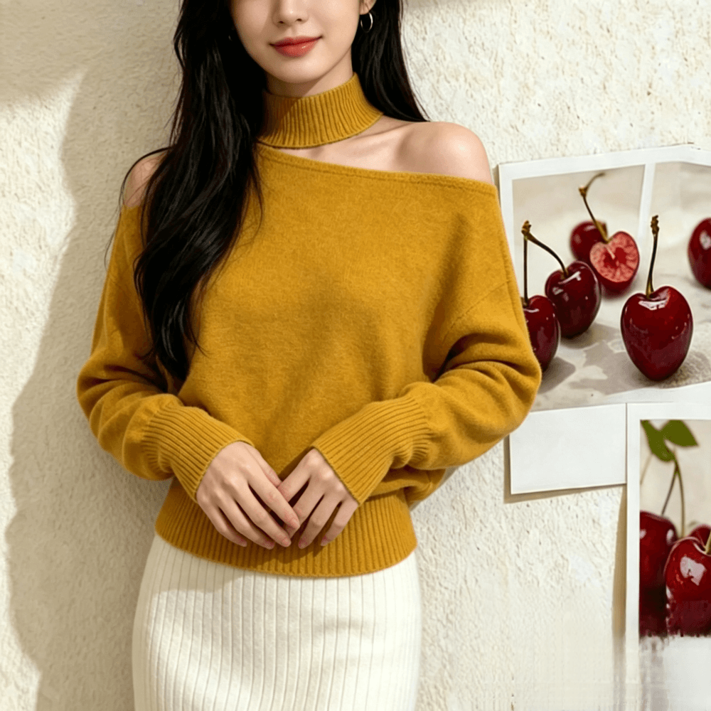 프랑스식 부드러운 바람 행침 목 오프숄더 긴팔 니트 스웨터 여성 봄 가을 슈퍼 잘 생긴 고급 센스 풀오버 새로운 상세 이미지 15