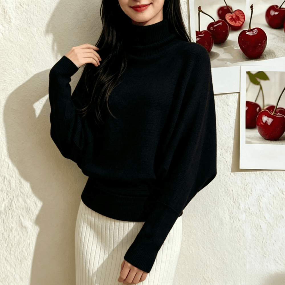 한 부서 디자인 센스 새로운 부드러운 바람 작은 대중 인사이드 가져 가라. 니트 스웨터 반하이넥 배트윙 소매 풀오버 스웨터 여자 상세 이미지 9