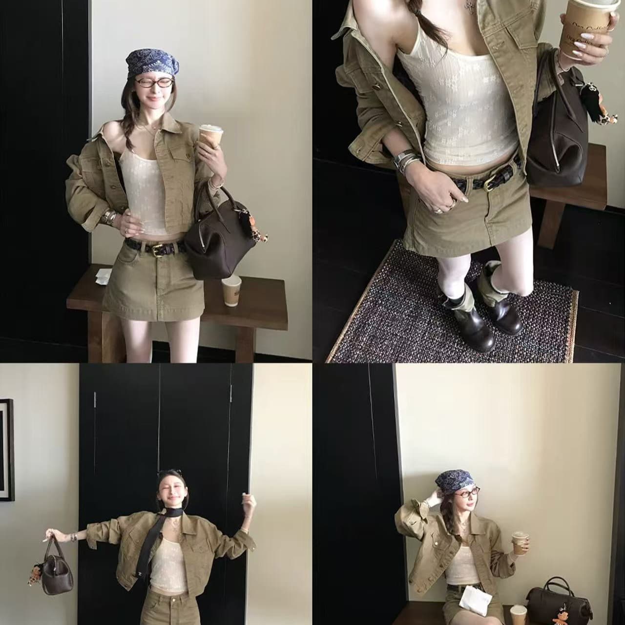 jeans suit 느슨함 타닌 절대적으로 훌륭함 비율 워싱 면 부드러운 반면 이 뼈 느슨함 자기 접촉 데님 세트 상세 이미지 5