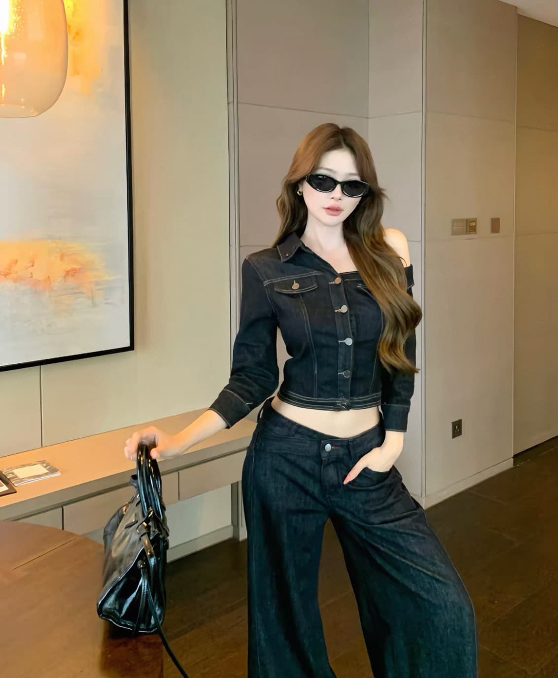liixu 여름 오래된 돈 바람 캐주얼 품격 세트 캐주얼 셔츠 도루 센스 와이드 레그 팬츠 슬림해 보이는 출퇴근 전체 집합 상세 이미지 5