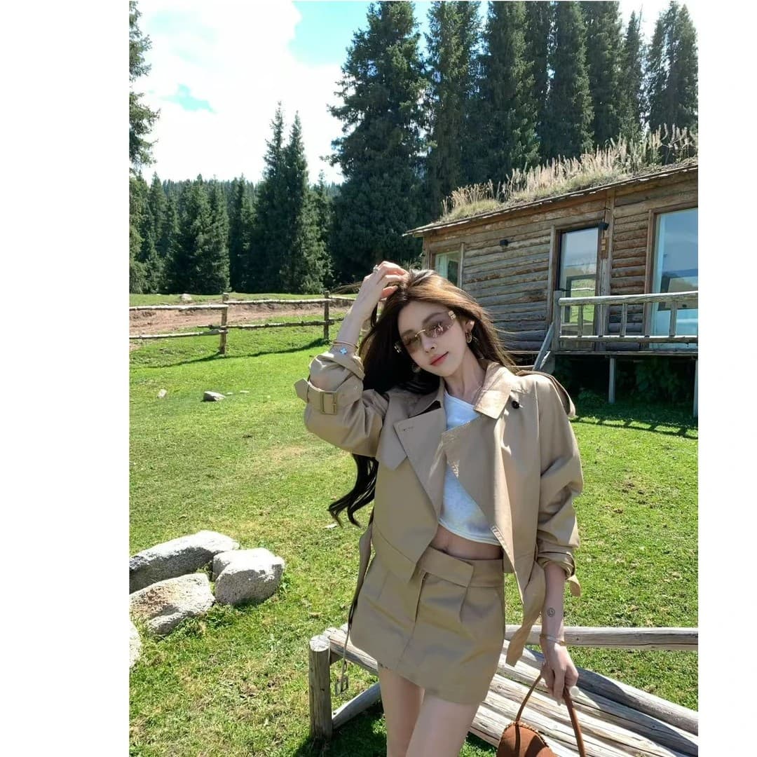 쌀 Na 홈 해시계 바젤 카키 워크웨어 섹션 재킷 카키 워크웨어 치마바지 이미지 3