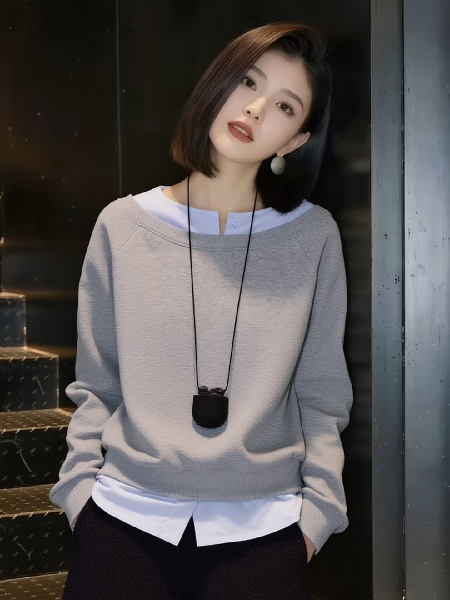 고급 센스 배색 패치워크 페이크 레이어드 풀오버 스웨트셔츠 2026 봄 섹션 패션 다용도 캐주얼 긴팔 맨위 여성 이미지 3