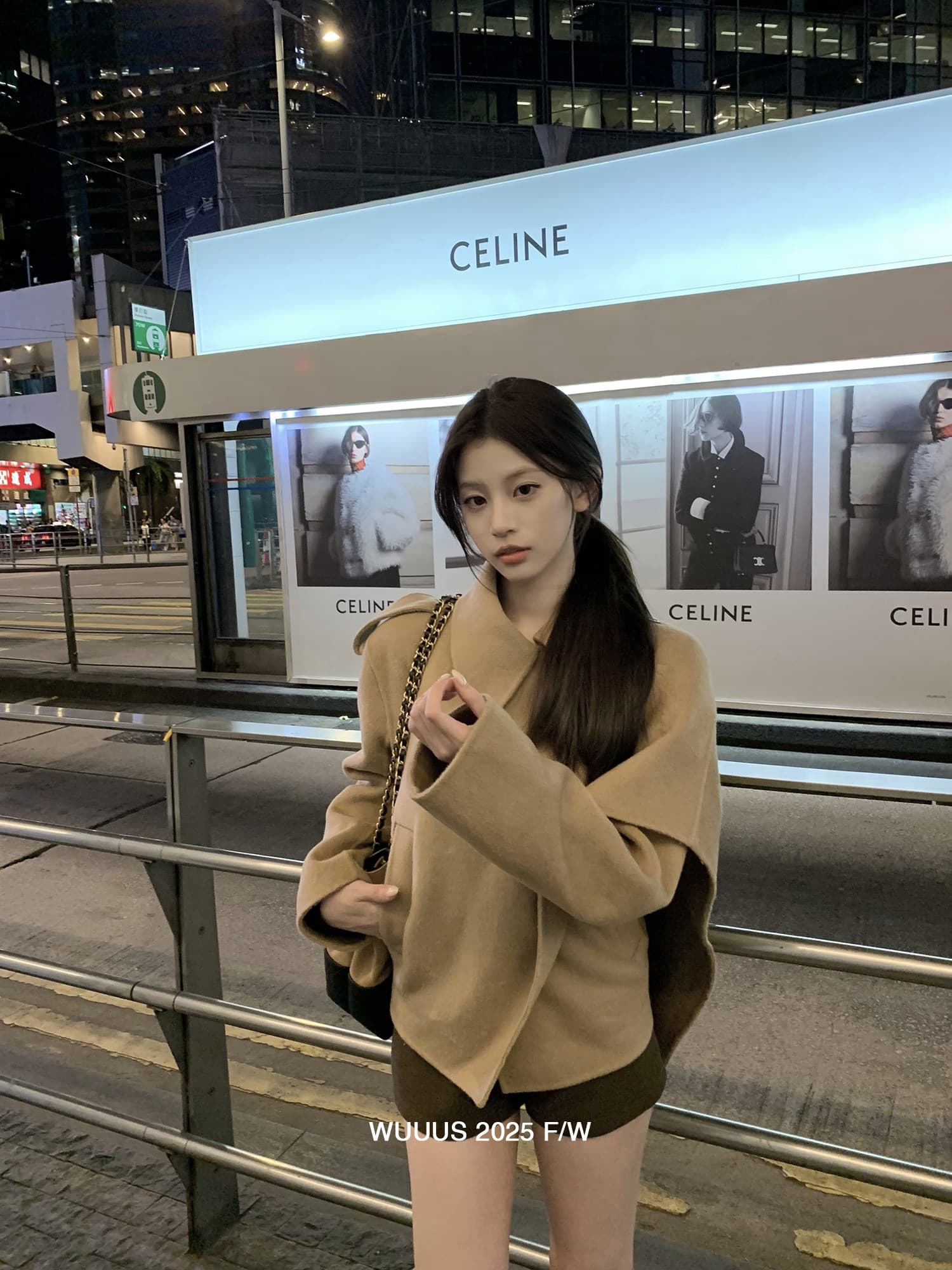 wuuus 그레이스 가을 겨울 분위기 나만의 것을 가져와 라. 숄 양면 양모 여성 코트 검정색 쇼트 스타일 코트 상세 이미지 4