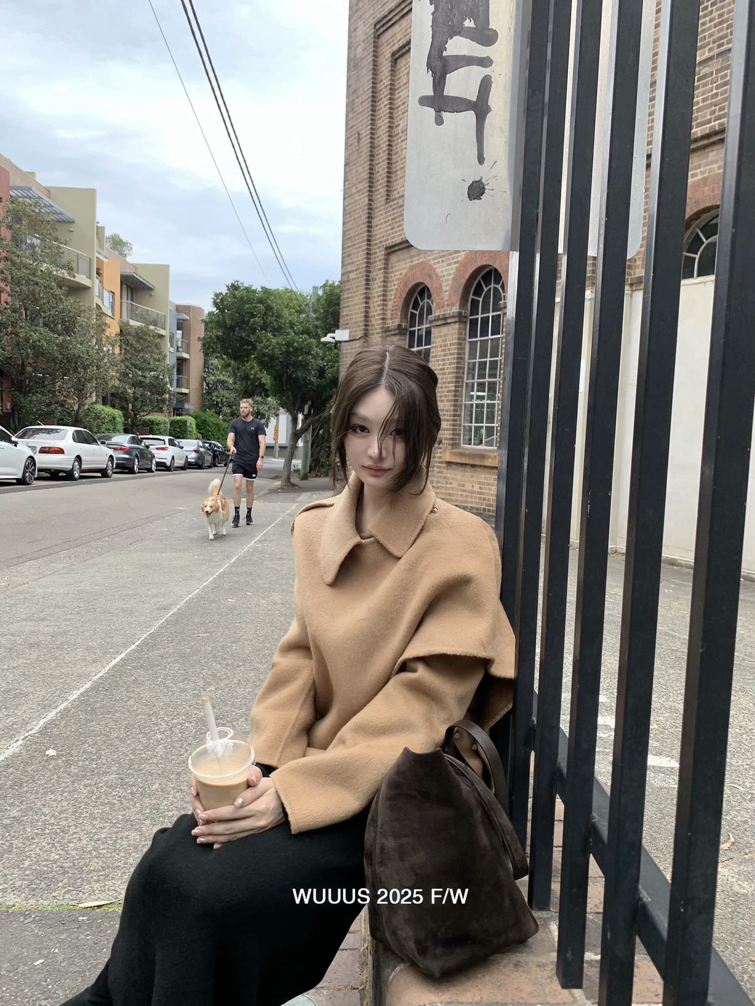 wuuus 그레이스 가을 겨울 분위기 나만의 것을 가져와 라. 숄 양면 양모 여성 코트 검정색 쇼트 스타일 코트 상세 이미지 5