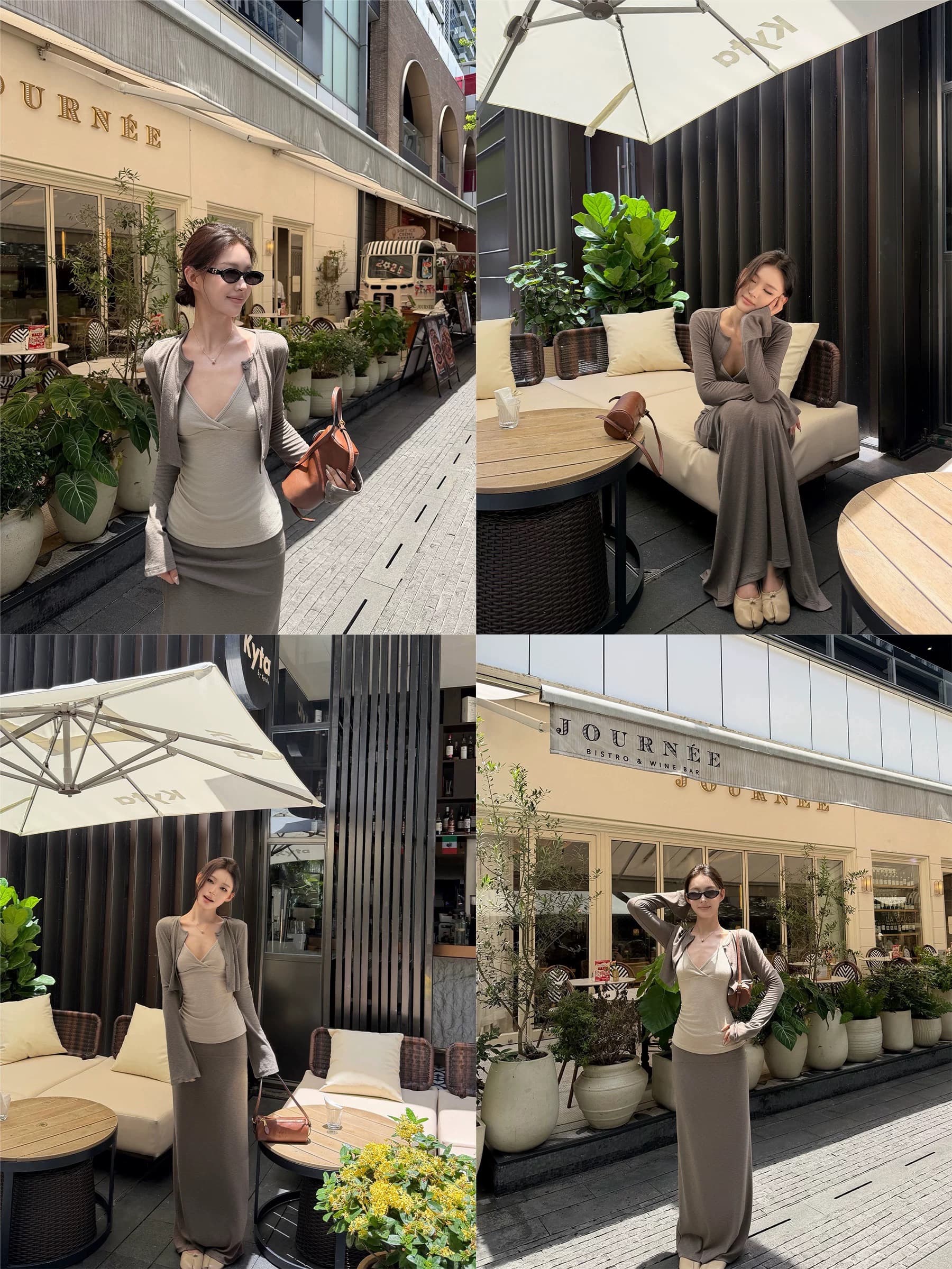 5werkwen cozy 비스듬한 수리 스택 세트 그룹 부드러운 좋은 비율 짧은 오픈 가디건 슬립 스트레이트 반 스커트 3종 세트 이미지 2