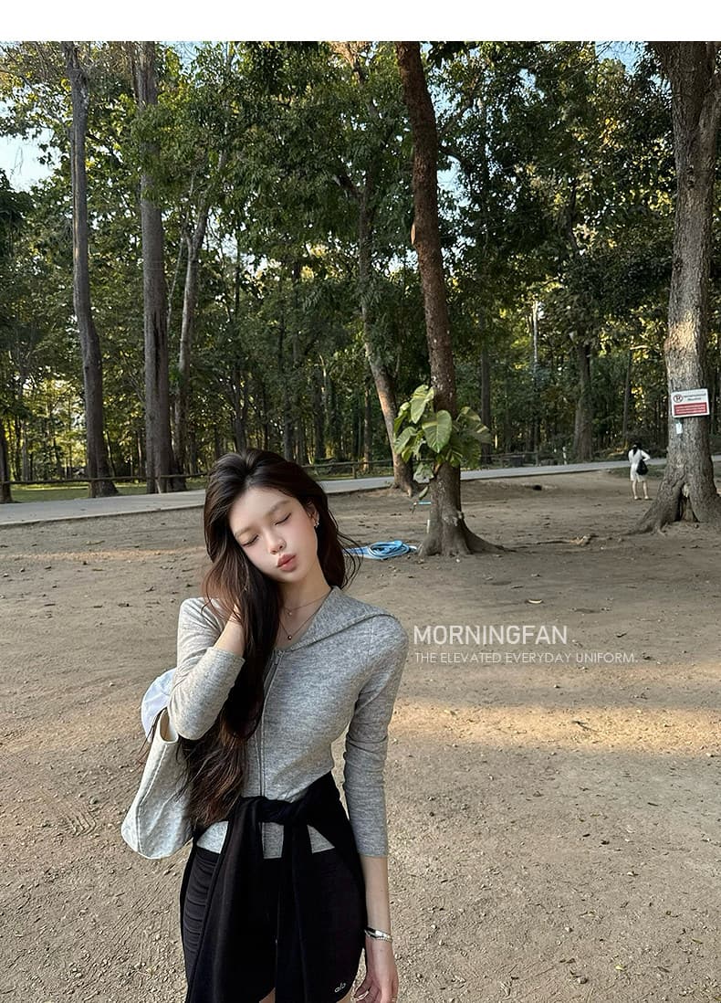 안녕하세요. 팬 팬 17 m 콘셉 니켈 질감 해군 칼라 지퍼 몸매 가꾸기 슬림해 보이는 니트 스웨터 맨위 여성 가을 이미지 4