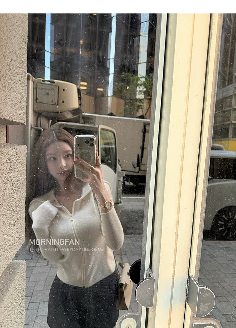 안녕하세요. 팬 팬 17 m 콘셉 니켈 질감 해군 칼라 지퍼 몸매 가꾸기 슬림해 보이는 니트 스웨터 맨위 여성 가을 상세 이미지 6