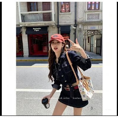 단 닝 소녀 차가운 바람의 소리 달콤한 매운맛 바람 십자가 스트랩 원본 암소 데님 셔츠 레트로 반신 스커트 패션 상세 이미지 2