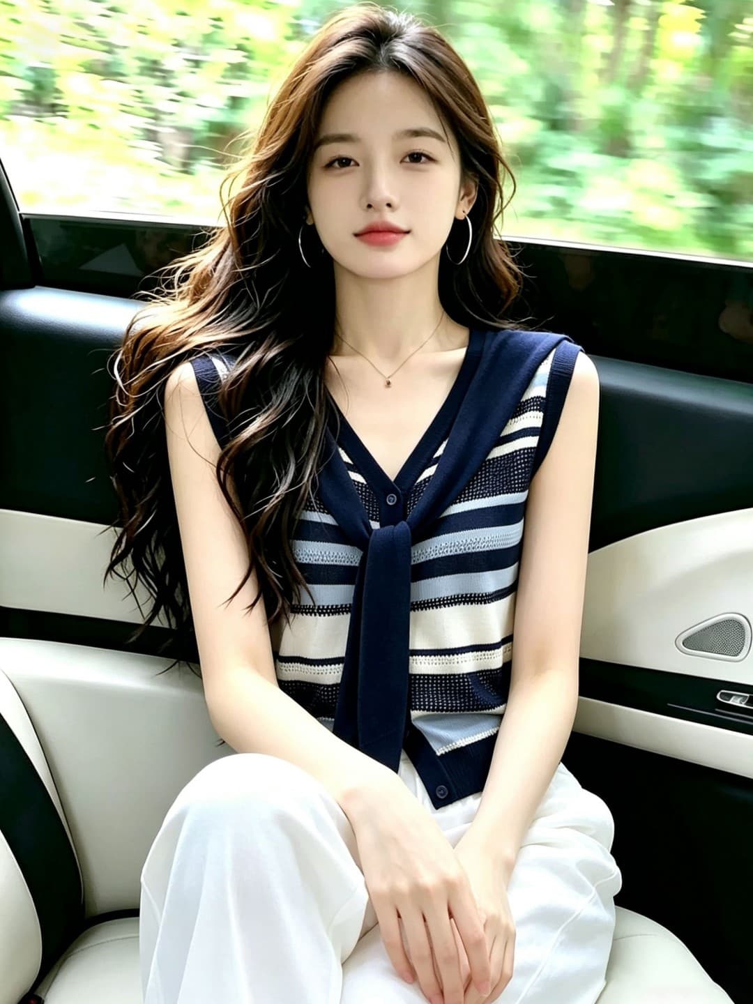 고급 빛 럭셔리 센스 외출용 배색 스트라이프 레이스업 옷 여성 2026 년 여름 섹션 카드 홀로우 아웃 니트 조끼 슬립 상세 이미지 2