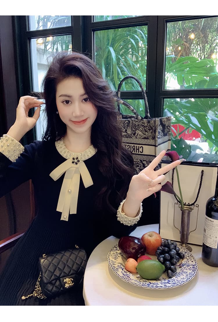한국 물고기 토끼 ~ 중 토끼 니트 드레스 가을 겨울 학원 작은 샤넬 스타일 인사이드 가져 가라. 만나는 플리츠 스웨터 미니 스커트 상세 이미지 5