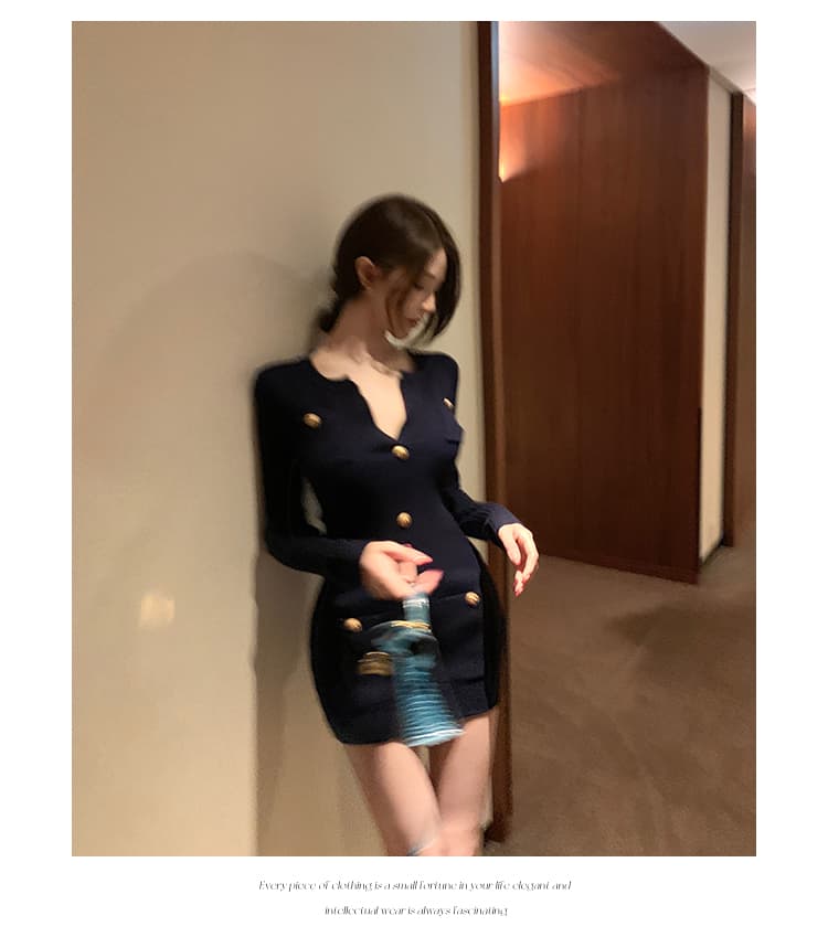 한국 chill 챠오어 지능 바 서울 남자 품격 명문 여성 천 골드 센스 작은 샤넬 스타일 니트 스웨터 드레스 ol 상세 이미지 7