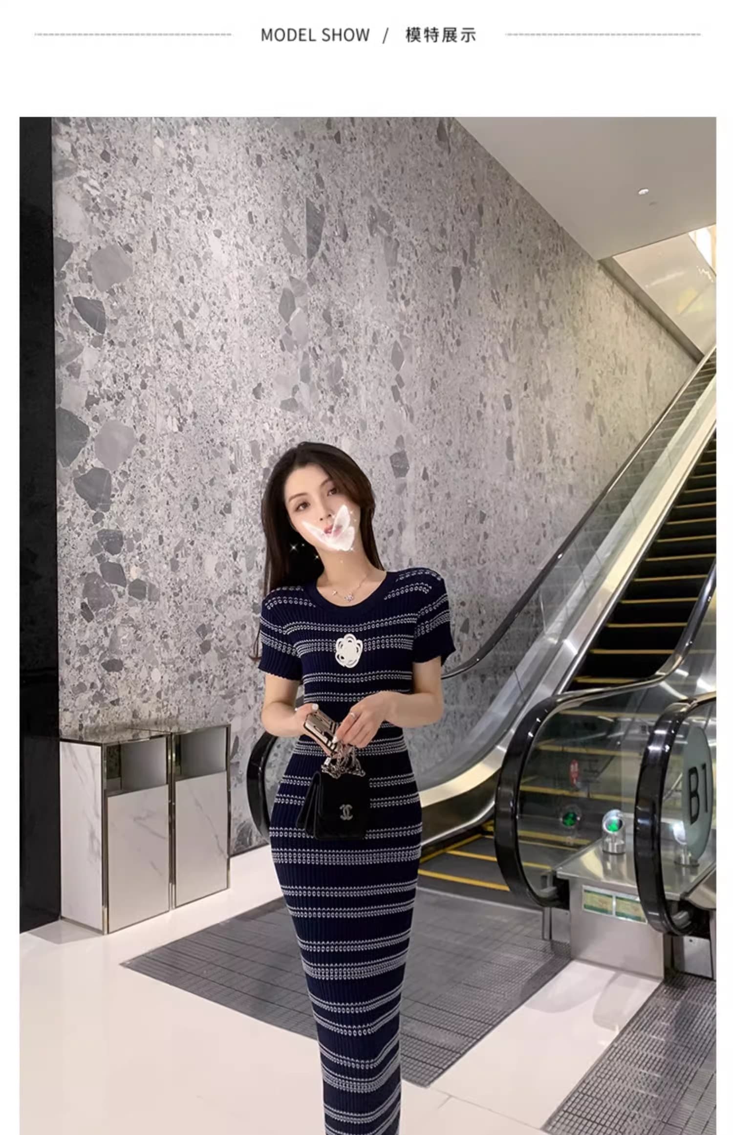 조기 가을 한국 품격 명문 여성 홍콩 스타일 레트로 스트라이프 니트 스웨터 드레스 타이트 스커트 인사이드 가져 가라. 만나는 롱 스커트 상세 이미지 4
