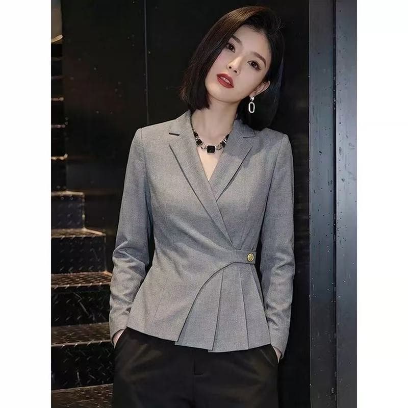 2026 봄 새로운 올해 인기 폭발 미니멀리즘 바람 회색 레이스업 허리 수축 여성 셔츠 슬림해 보이는 빅 사이즈 맨위 이미지 4