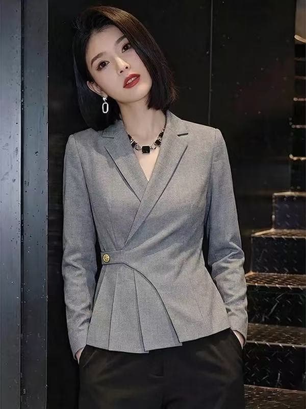 2026 봄 새로운 올해 인기 폭발 미니멀리즘 바람 회색 레이스업 허리 수축 여성 셔츠 슬림해 보이는 빅 사이즈 맨위 이미지 3