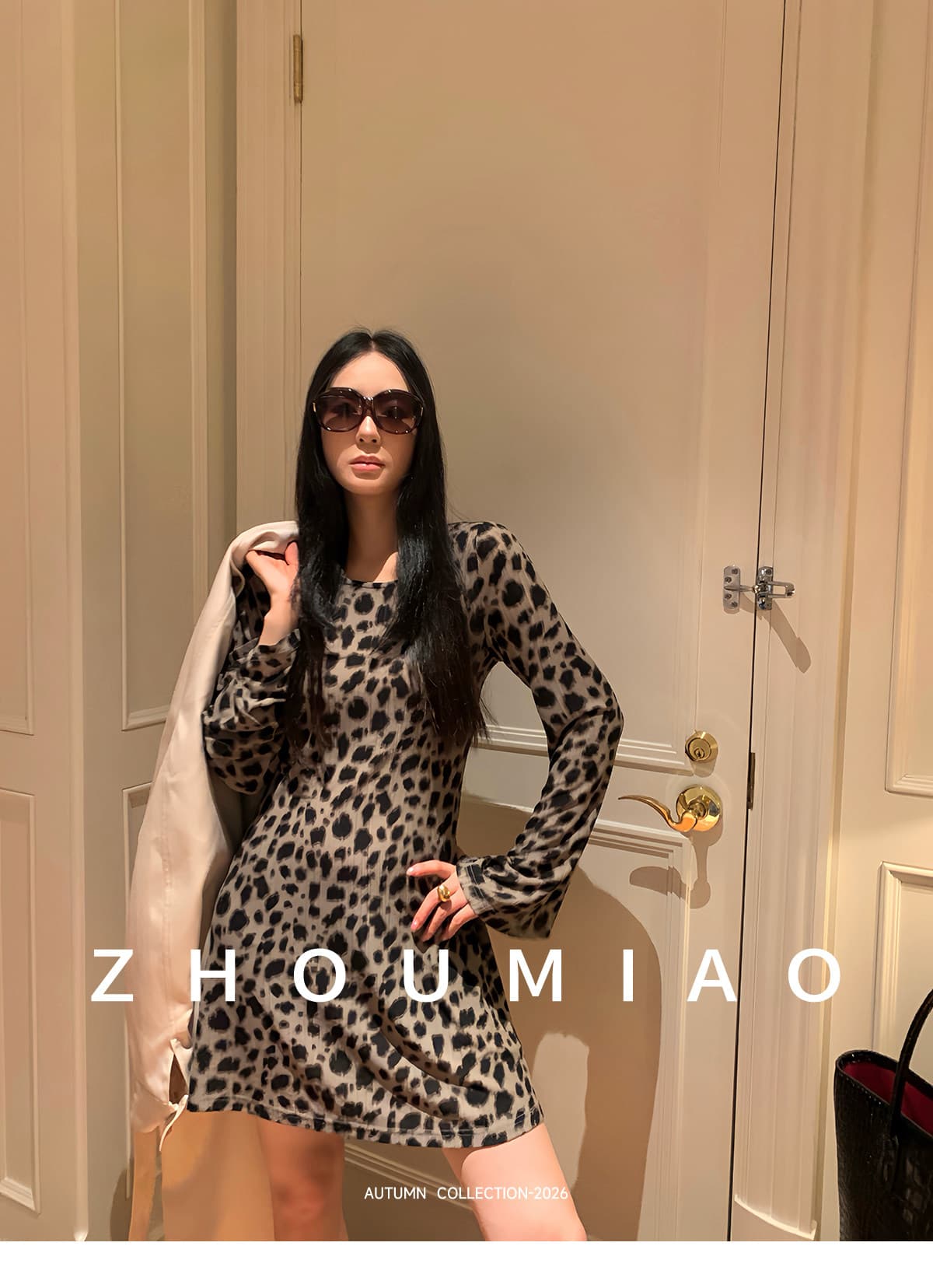 주 淼 zhoumiao 와일드 시리아 레오파드 무늬 프린트 중년 한 마디 몸매 가꾸기 품격 니트 여성 드레스 상세 이미지 8