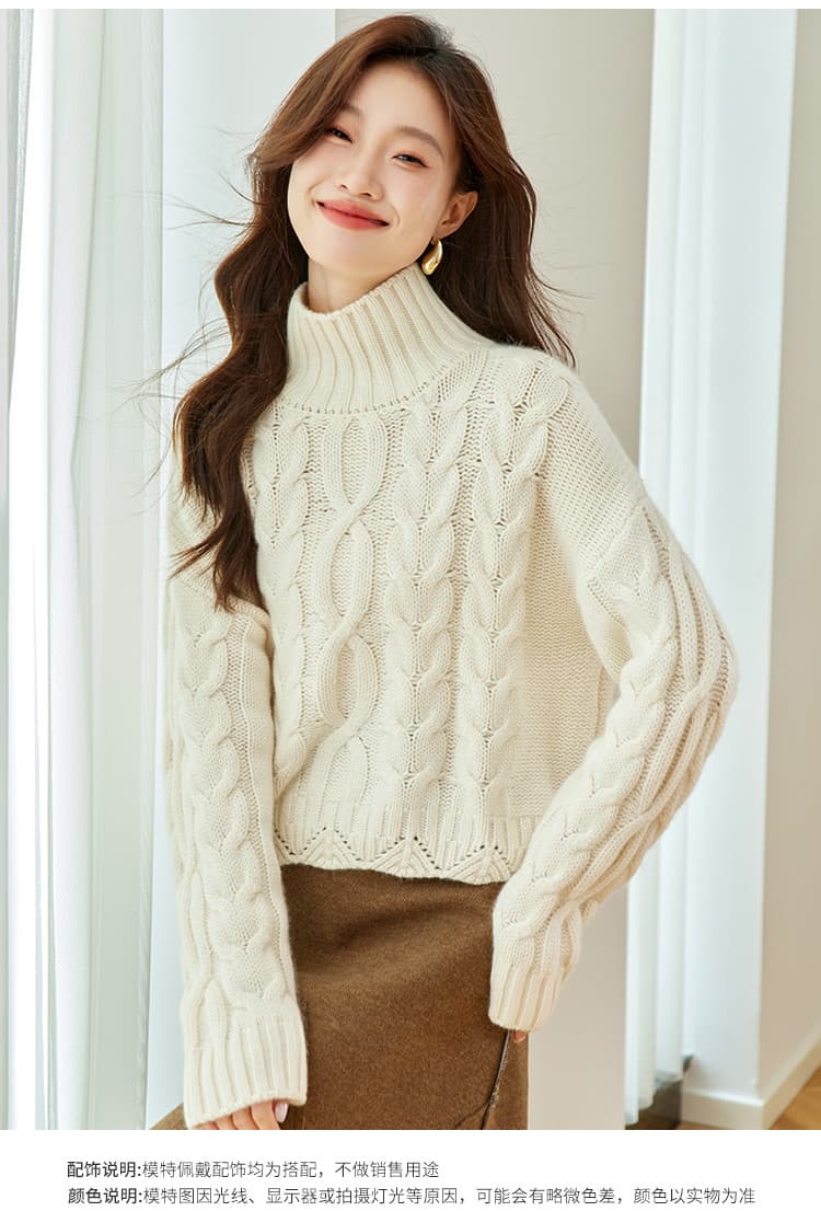 레트로 꽈배기 터틀넥 셔츠 연령 감소 여성 가을 겨울 외출용 2026 새로운 느긋한 바람 루즈핏 쇼트 스타일 스웨터 기본 셔츠 상세 이미지 8
