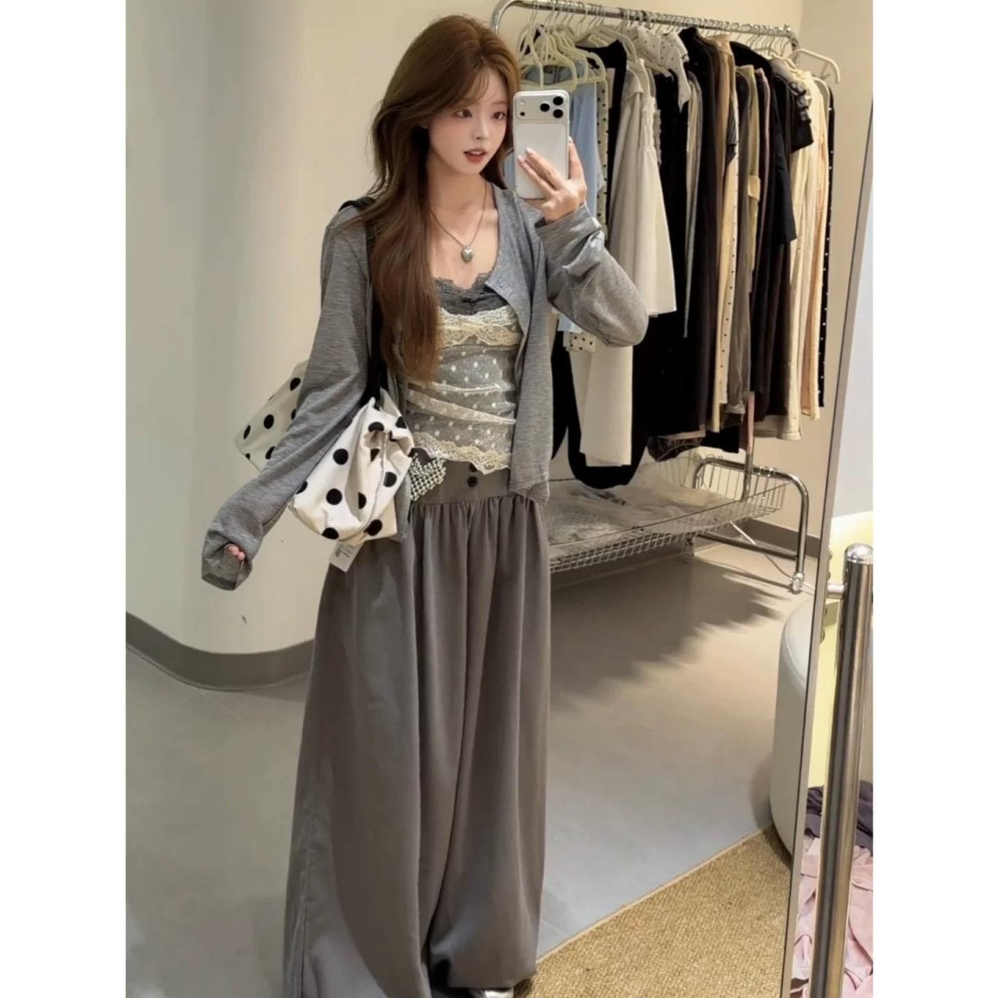 가을 의상 새로운 그레이트 봐. 의류 투피스 세트 플러스 회색 긴 바지 3종 세트 세트 상세 이미지 3