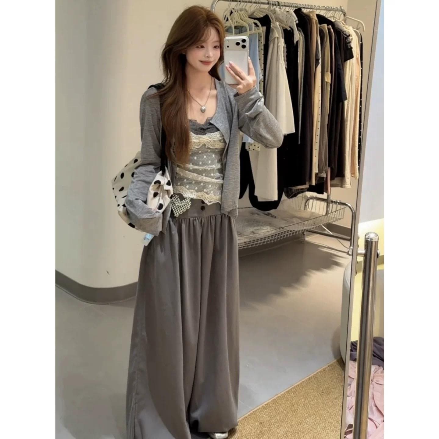 가을 의상 새로운 그레이트 봐. 의류 투피스 세트 플러스 회색 긴 바지 3종 세트 세트 상세 이미지 4