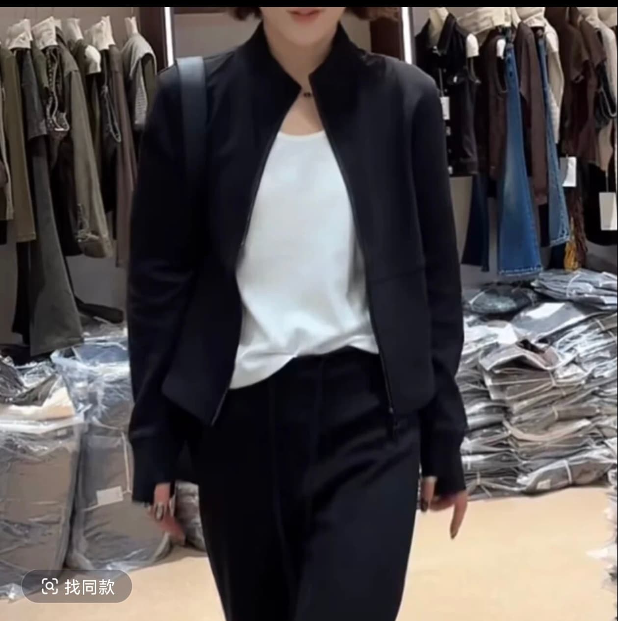 체크무늬 홈 이른 가을 익스트림 제인 바람 스탠드 칼라 오픈 가디건 조끼 페이크 레이어드 재킷 바지 세트 이미지 2