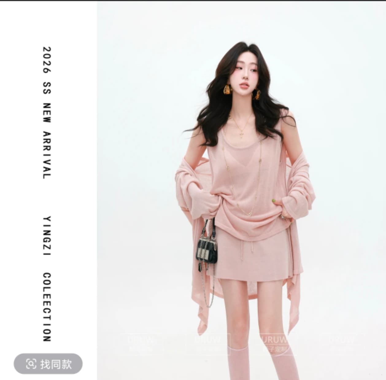 잉 어린이 맞춤 옌탄 늦은 조수 캐주얼 루즈핏 니트 오픈 가디건 미니멀리즘 조끼 하이웨이스트 미니 스커트 세트 이미지 3
