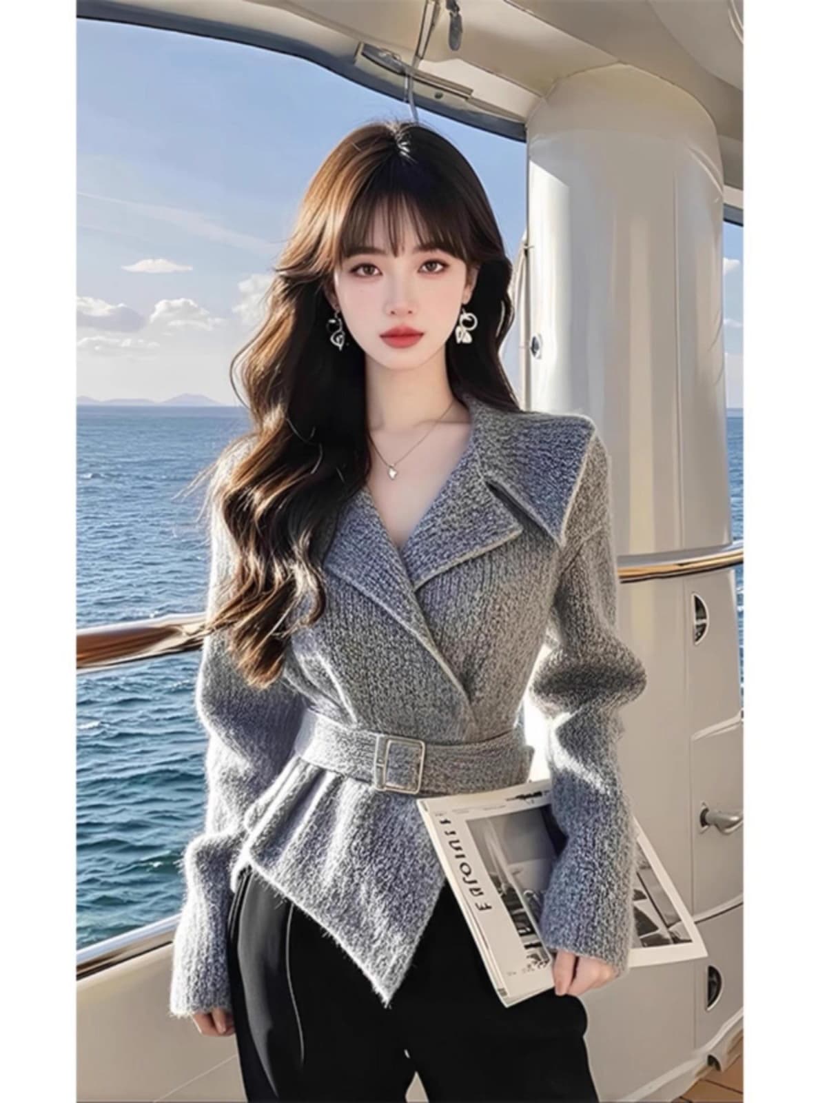 작은 샤넬 스타일 허리 수축 슬림해 보이는 스웨터 코트 여성 의류 2026 봄 가을 새로운 품격 명문 여성 고급 센스 슬림해 보이는 맨위 이미지 3