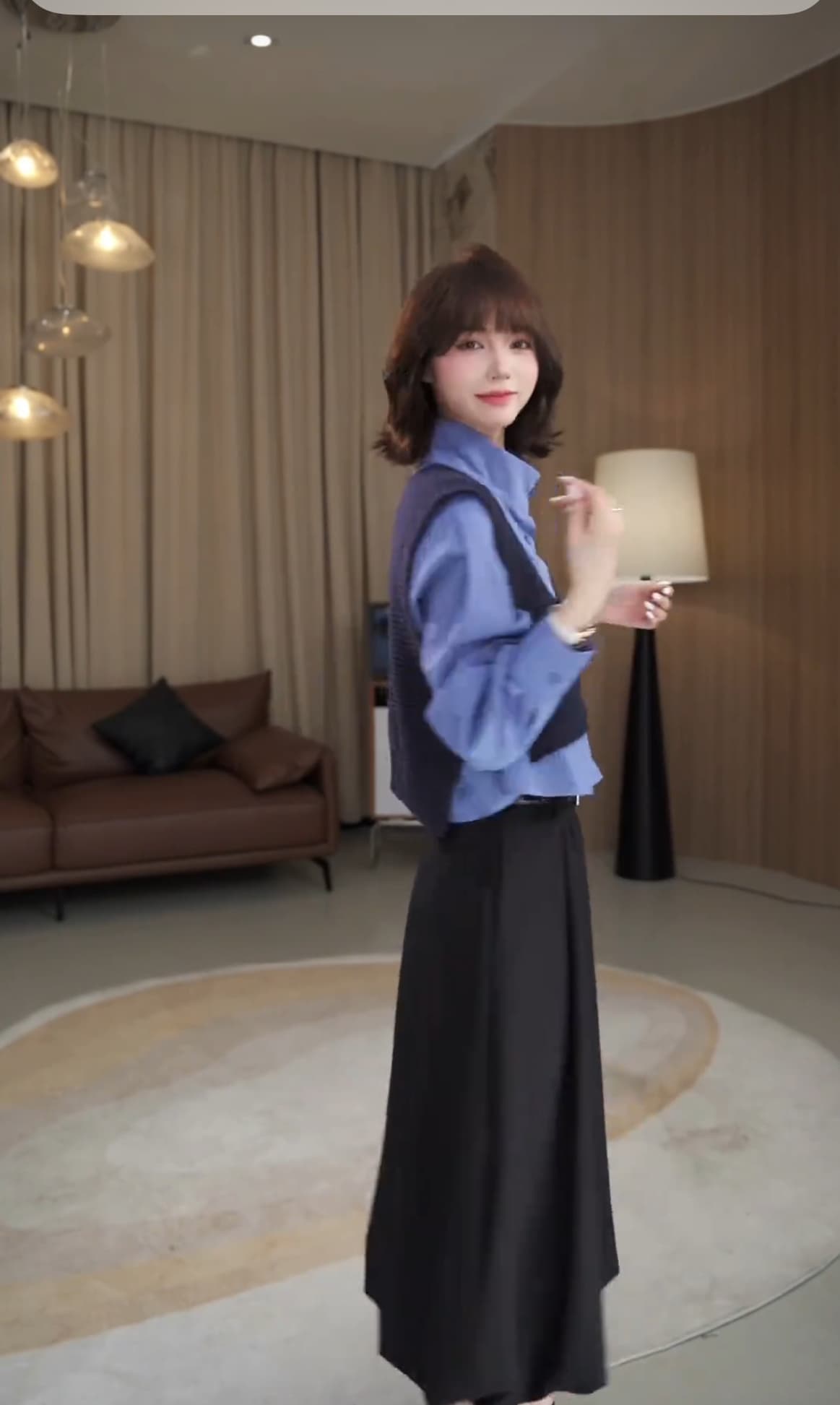 레트로 패션 프랑스식 세트 여성 가을 2025 새로운 니트 베스트 조끼 스탠드 칼라 긴팔 셔츠 투피스 세트 이미지 4