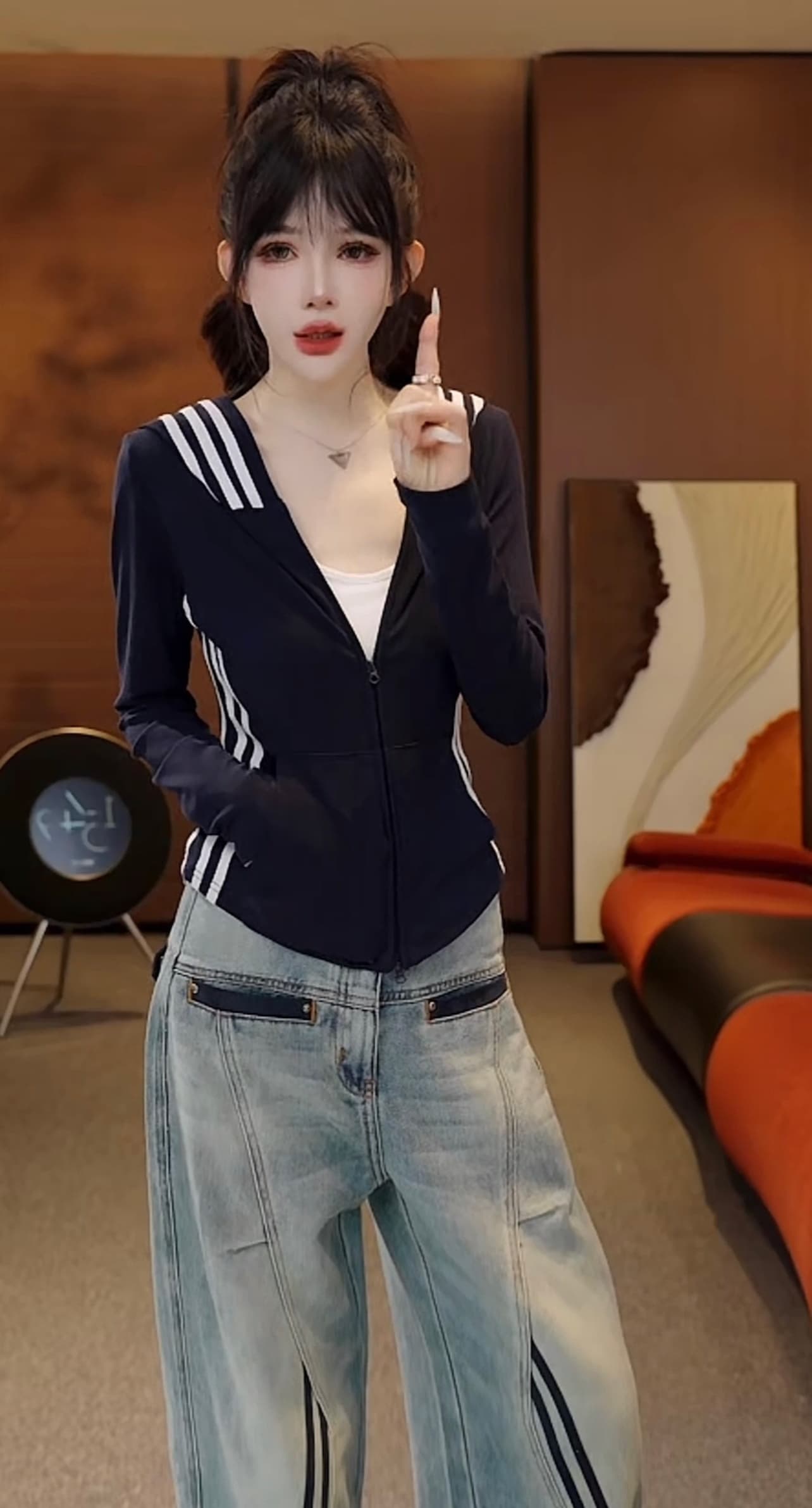이른 가을 새로운 후드 스트라이프 배색 더블 지퍼 얇은 스타일 재킷 t 상세 이미지 6
