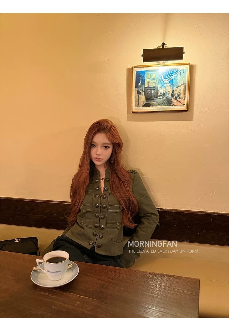 안녕하세요. 팬 팬 스트레이트 음 애련 하계 천 골드 센스 중년 세련된 커프스 특별 디자인 나폴레옹 재킷 이미지 4