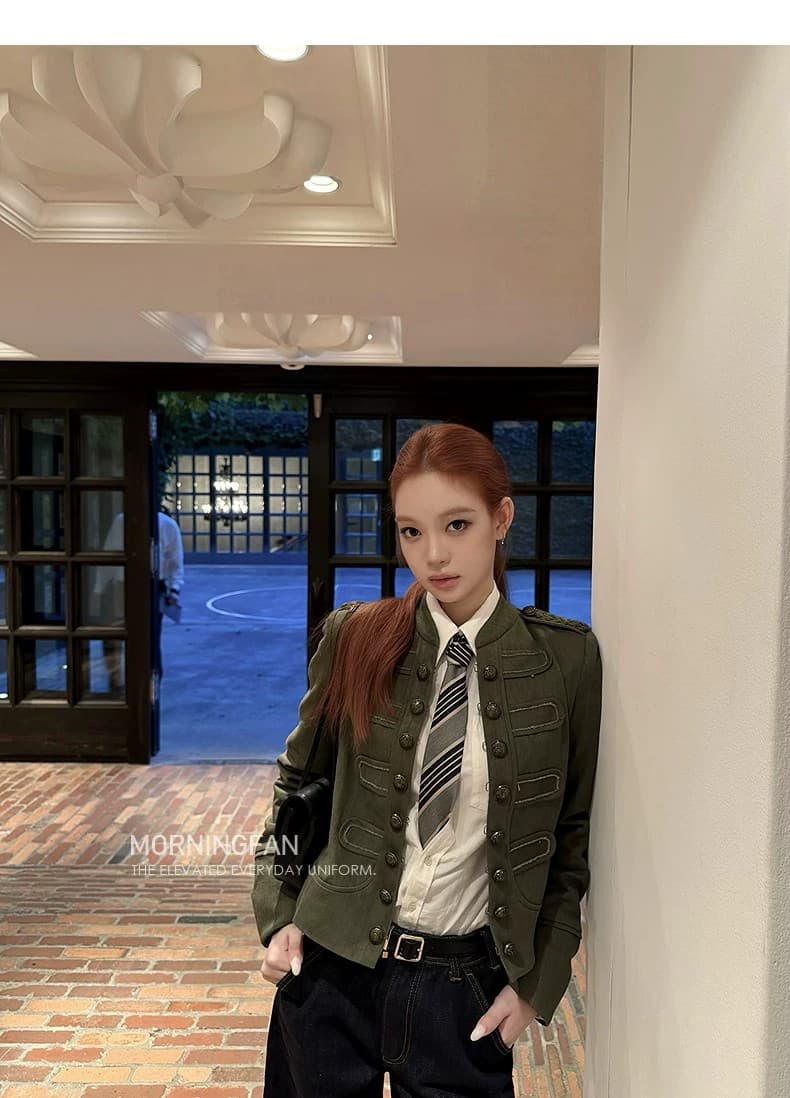 안녕하세요. 팬 팬 스트레이트 음 애련 하계 천 골드 센스 중년 세련된 커프스 특별 디자인 나폴레옹 재킷 상세 이미지 6