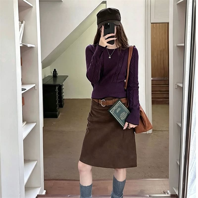 가을 겨울 새로운 한 부서 디자인 센스 배색 홀로우 아웃 긴팔 니트 스웨터 여성 인사이드 가져 가라. 슬림해 보이는 풀오버 맨위 여성 상세 이미지 9