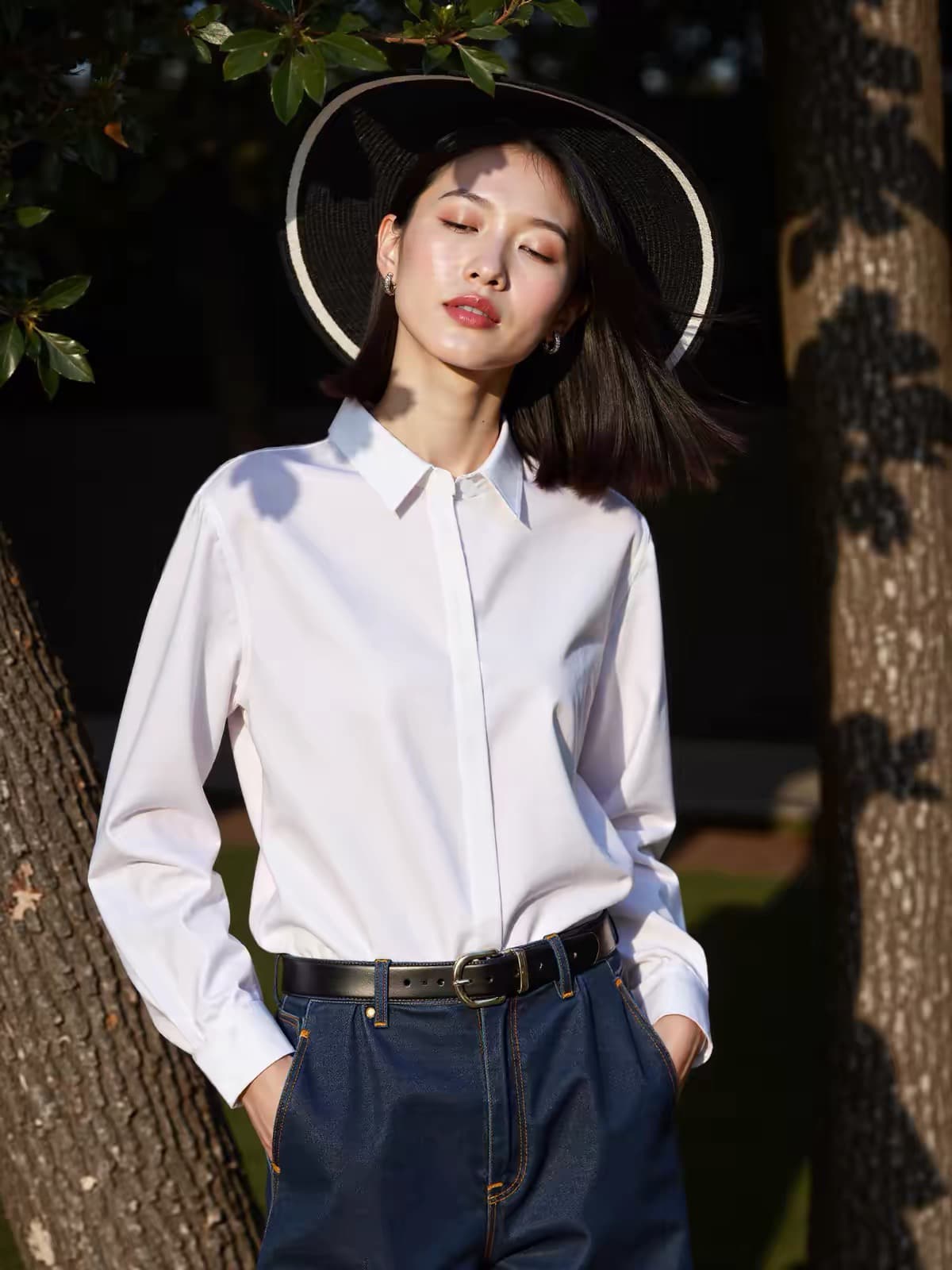 가을 겨울 출퇴근 검정색 순면 긴팔 여성 셔츠 2026 가을 슈퍼 화재 스택 착용 셔츠 상세 이미지 5