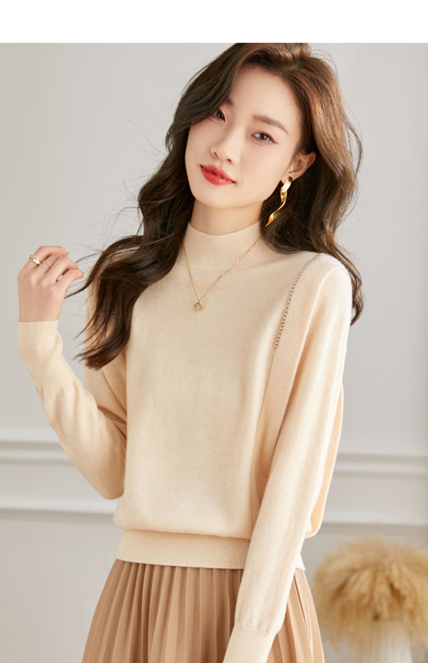 반하이넥 카디건 여성 가을 겨울 2026 새로운 작은 키 인사이드 가져 가라. 기본 셔츠 하이웨이스트 쇼트 스타일 스웨터 상세 이미지 14