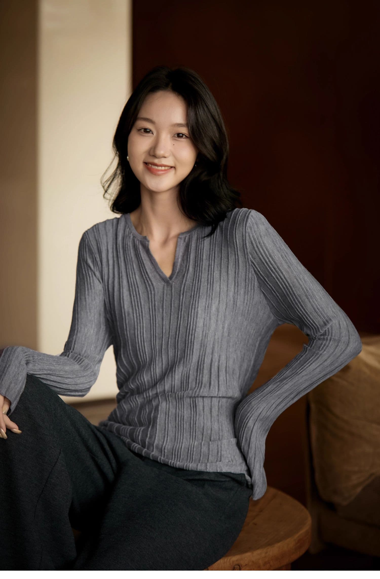 웃음 한 법원 い 실크 언어 부드러운 빛 포함 뽕나무 누에 실크 양모 수직 구덩이 기사 드럼 패키지 디자인 니트 스웨터 맨위 가을 상세 이미지 7