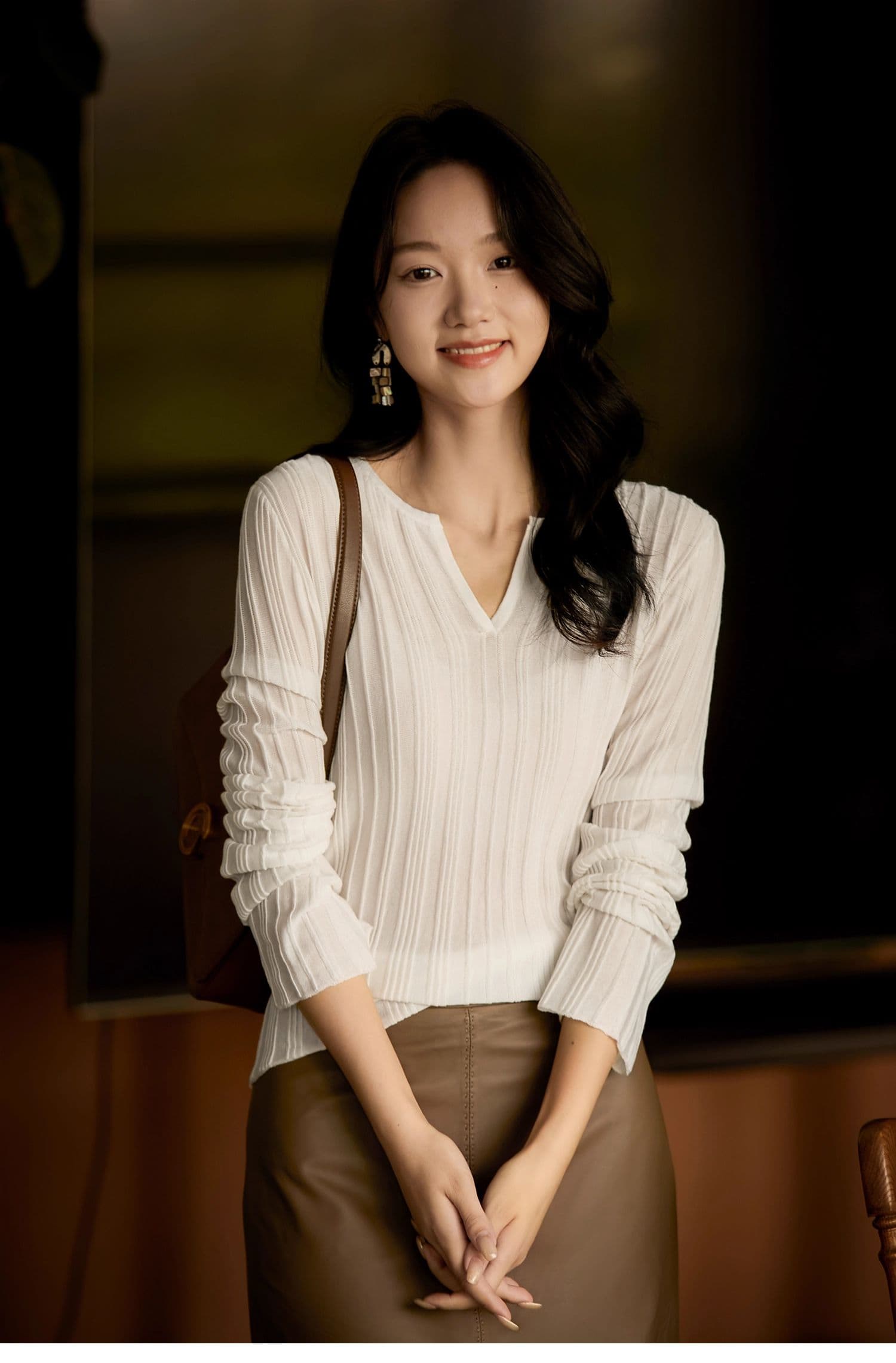 웃음 한 법원 い 실크 언어 부드러운 빛 포함 뽕나무 누에 실크 양모 수직 구덩이 기사 드럼 패키지 디자인 니트 스웨터 맨위 가을 상세 이미지 9