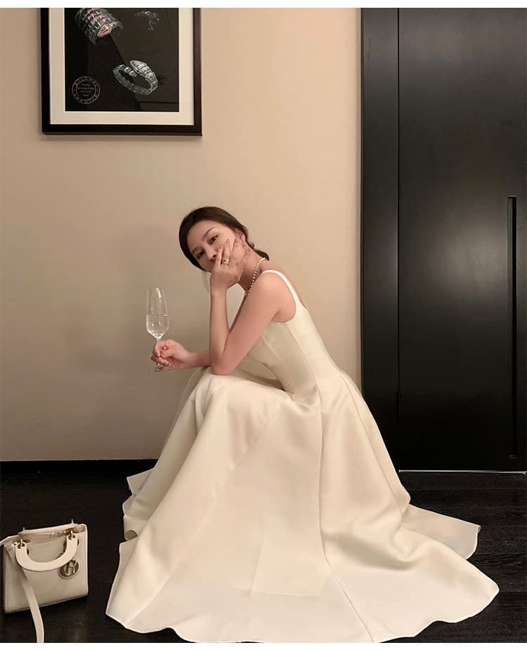 middletone 그는 벤 치마 dio 보여주기 섹션 좋은 모방 실크 털 광택 허리 수축 슬립 드레스 예복 이미지 2