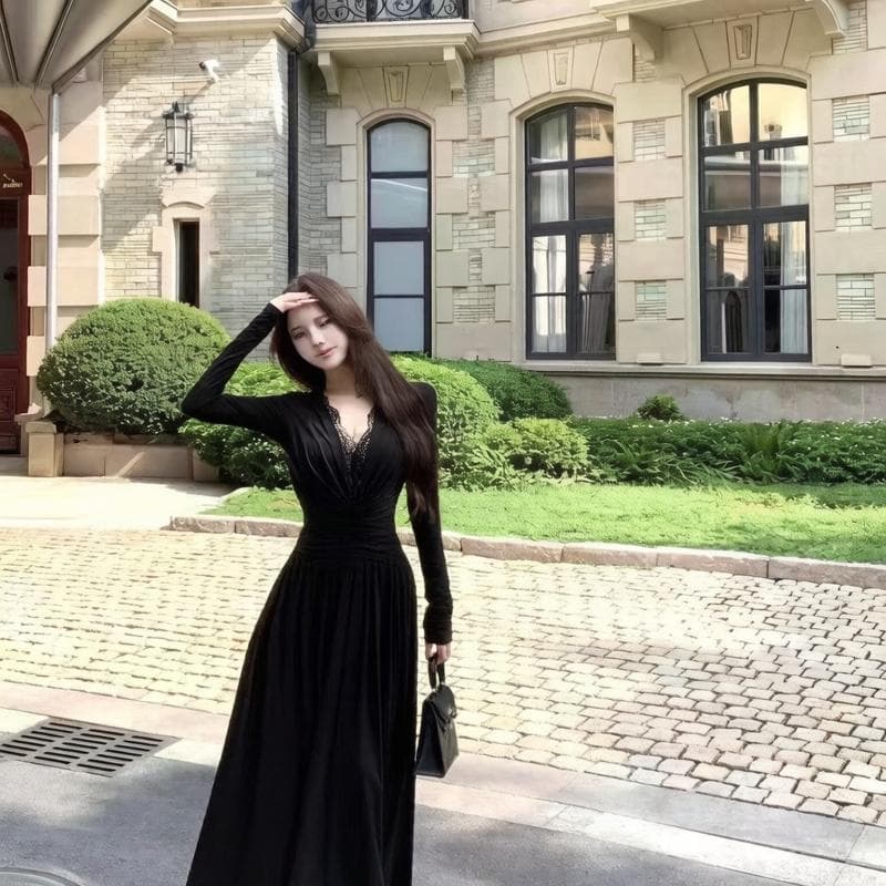 instahot 순수한 욕망 깊은 v 품격 데이트 화이트 여성 드레스 2026 봄 새로운 연회 레이스 드레스 이미지 4